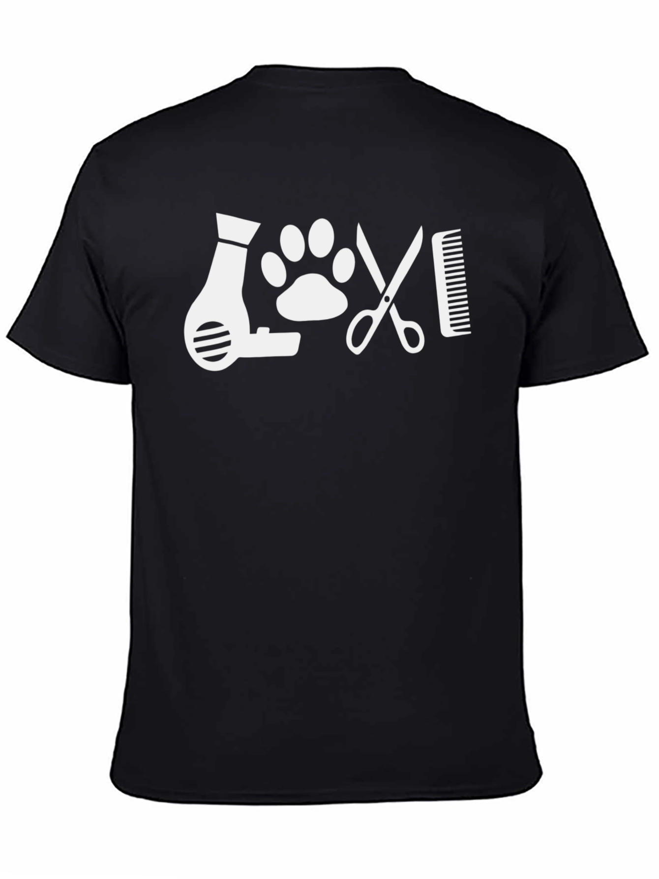 Groomer T-Shirt - Pet Stylist Hair Dryer Paw Print Scissors