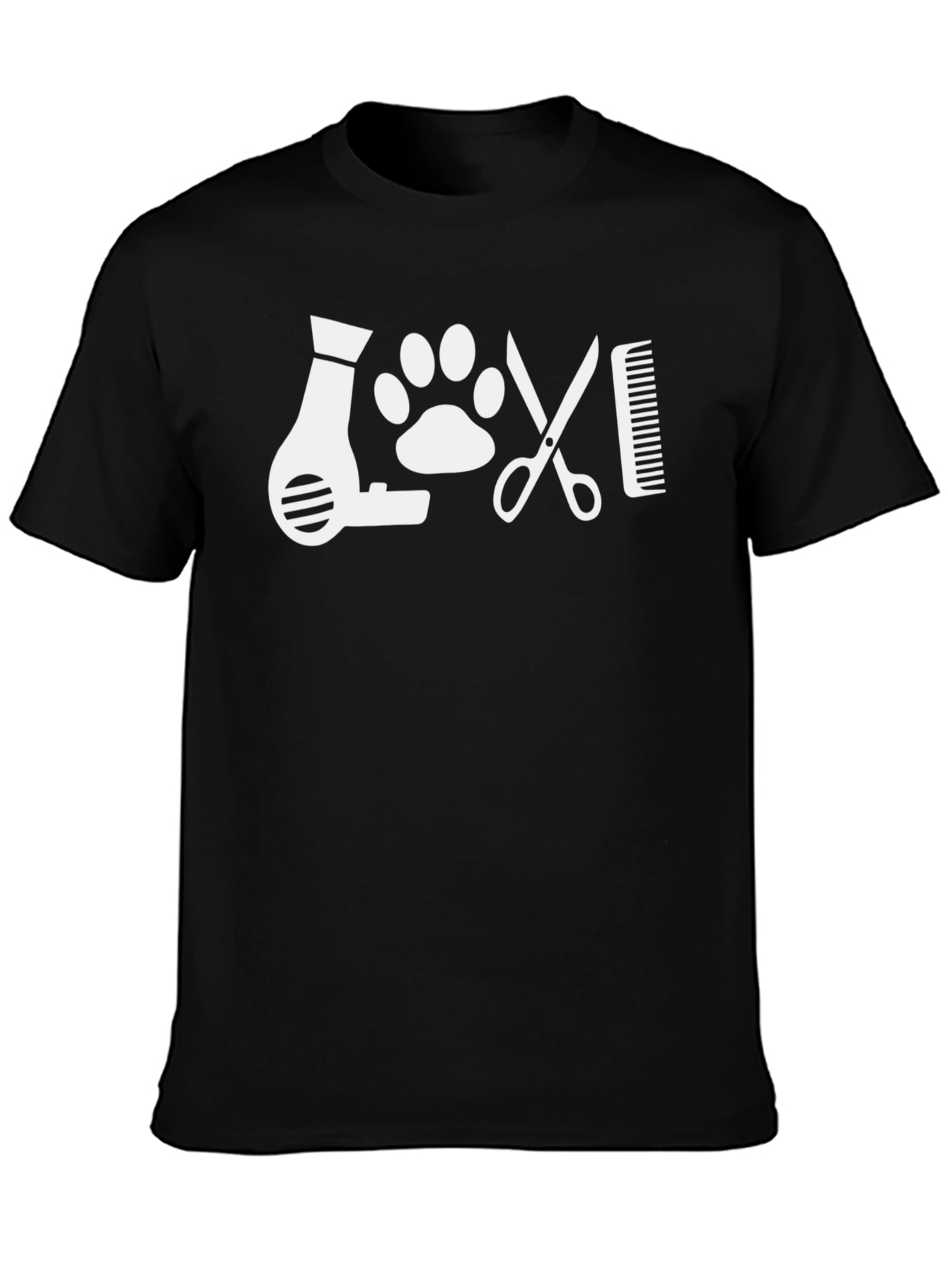 Groomer T-Shirt - Pet Stylist Hair Dryer Paw Print Scissors
