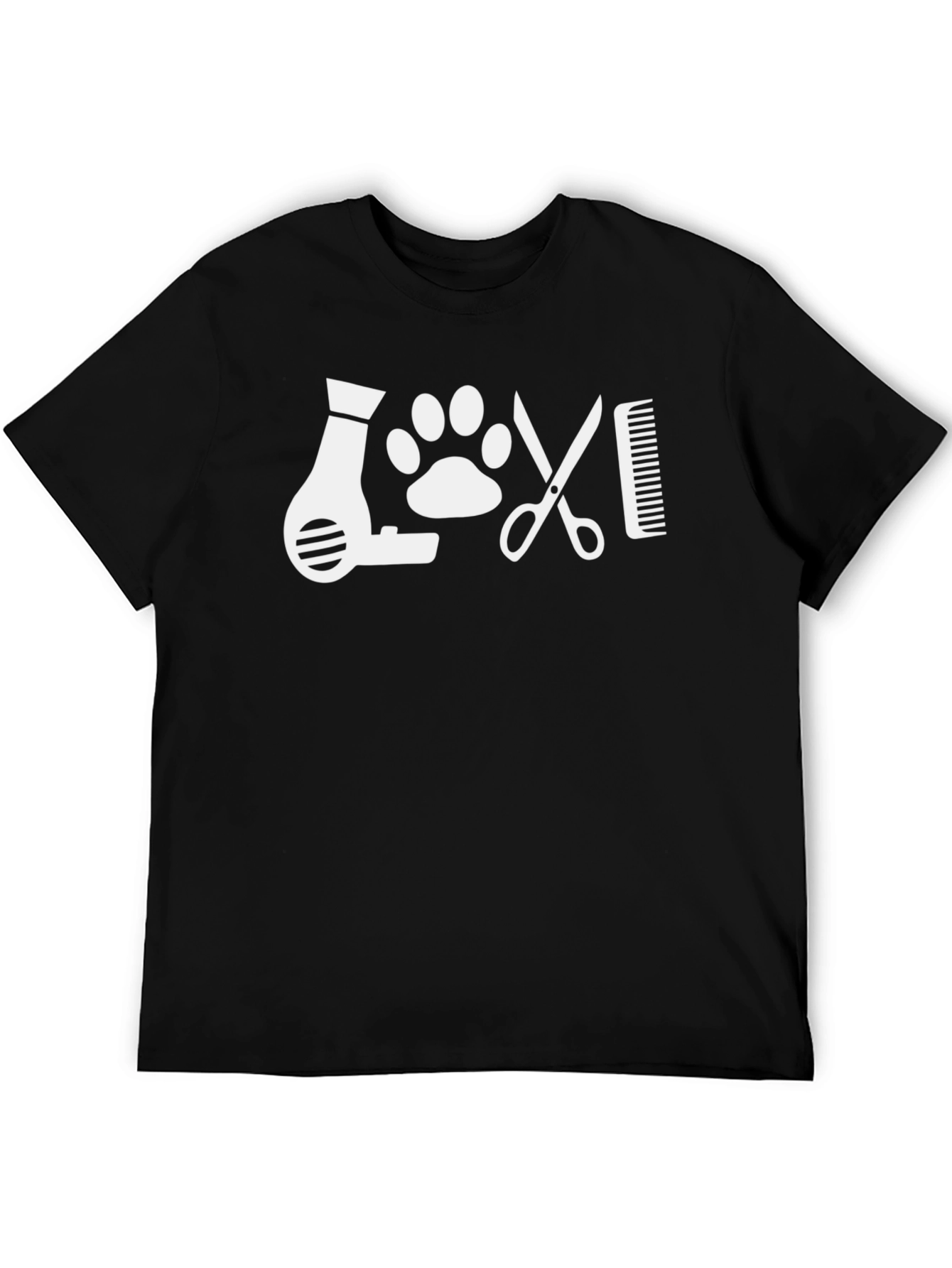 Groomer T-Shirt - Pet Stylist Hair Dryer Paw Print Scissors