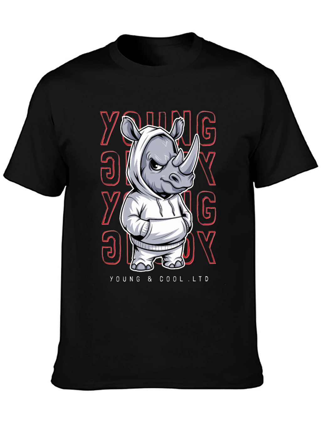 Cool Rhino in Hoodie Graphic T-Shirt