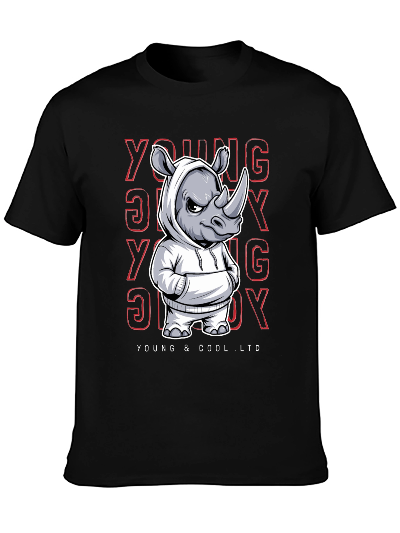 Cool Rhino in Hoodie Graphic T-Shirt