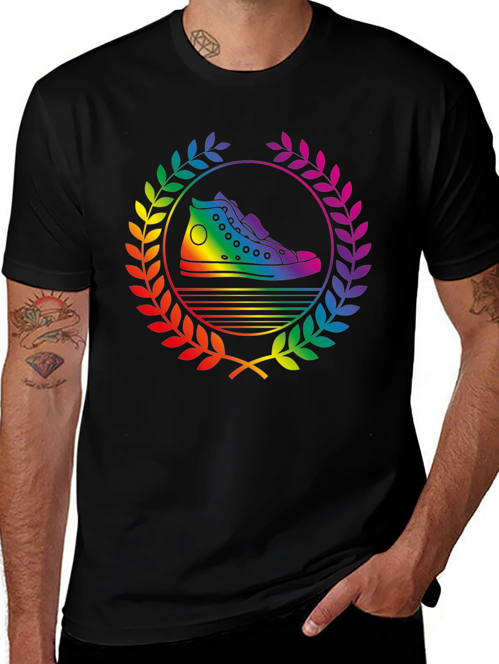 Rainbow Sneaker Laurel Wreath Black T-Shirt