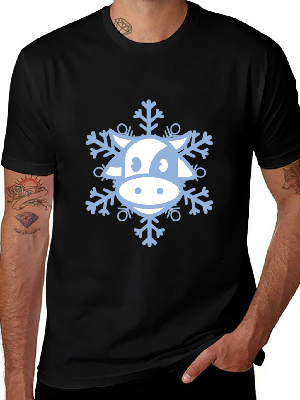 Cow Snowflake Graphic Tee - Winter Holiday Apparel