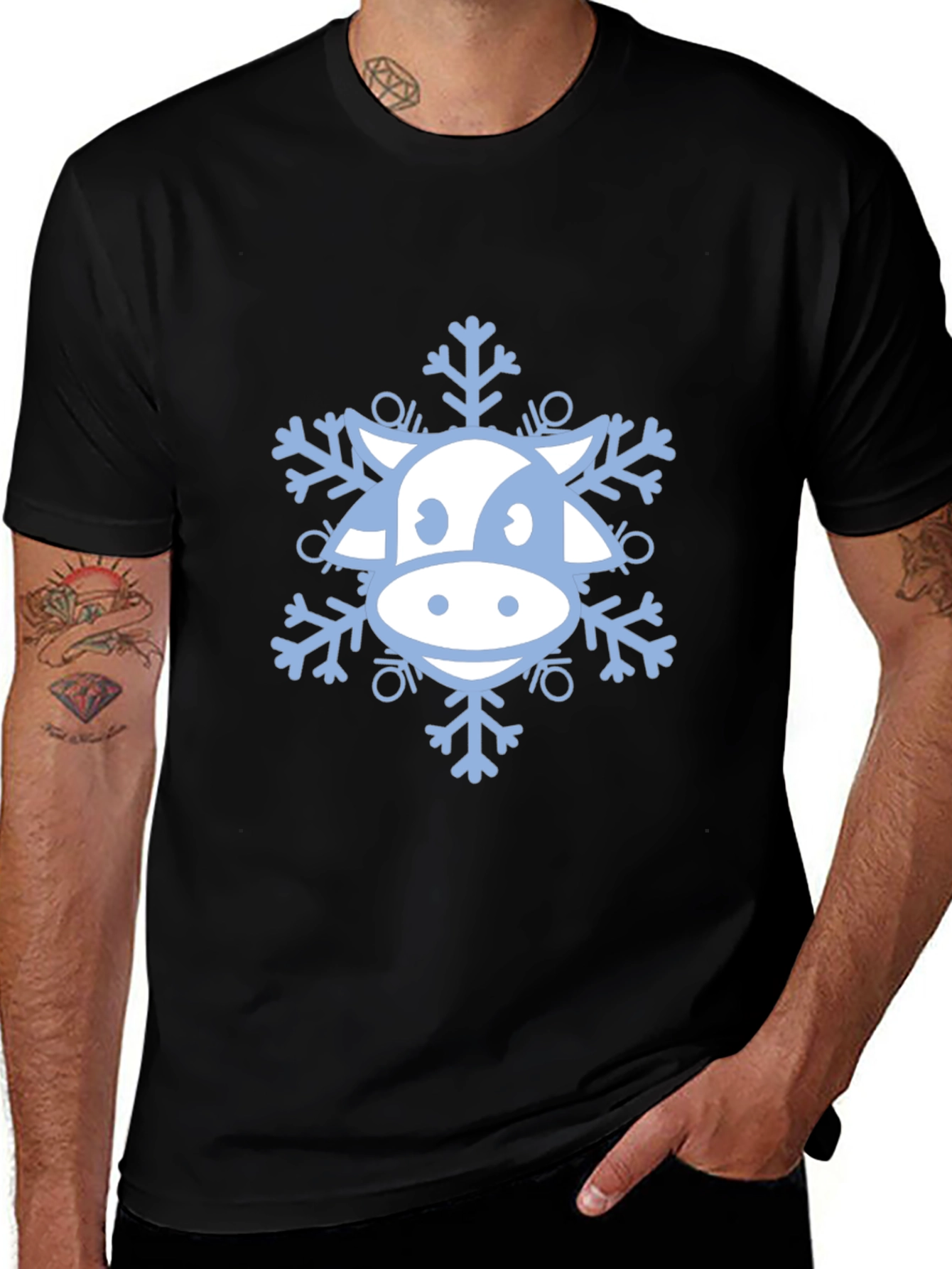 Cow Snowflake Graphic Tee - Winter Holiday Apparel