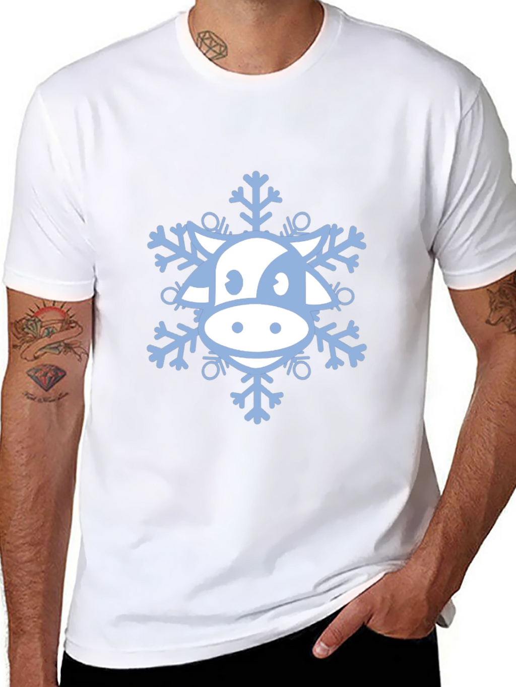 Cow Snowflake Graphic Tee - Winter Holiday Apparel