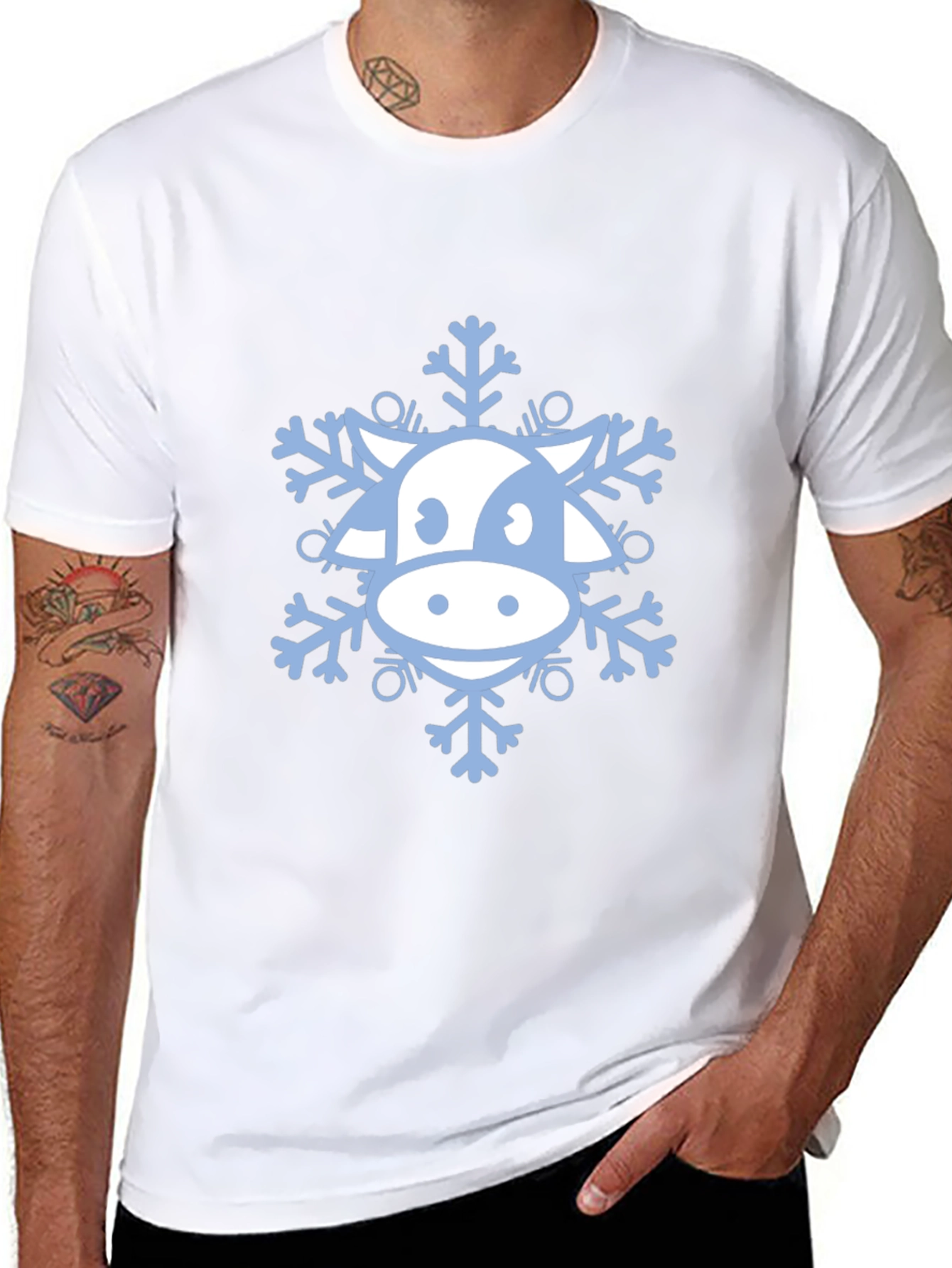 Cow Snowflake Graphic Tee - Winter Holiday Apparel