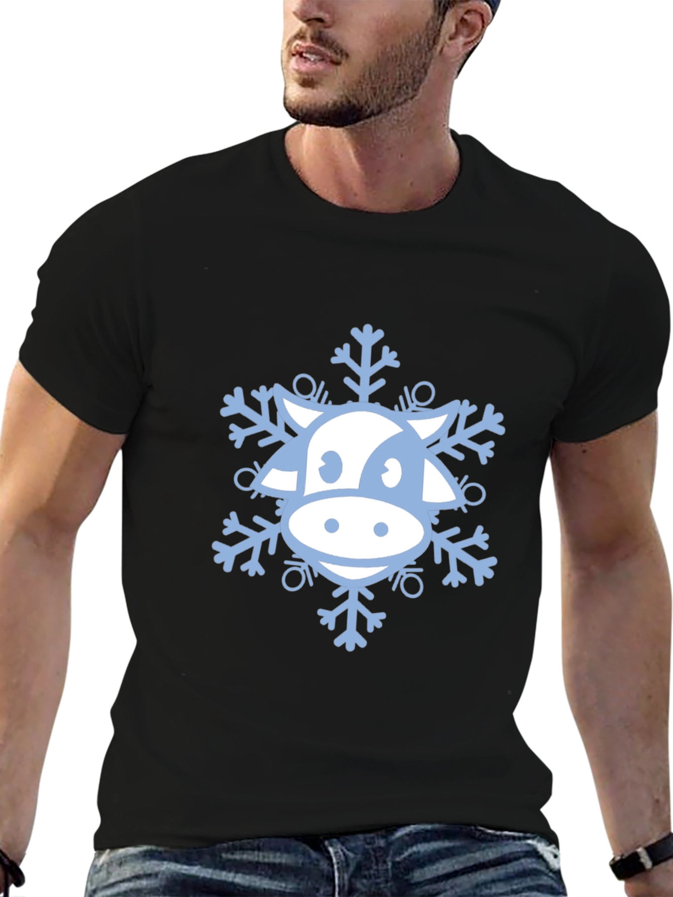 Cow Snowflake Graphic Tee - Winter Holiday Apparel
