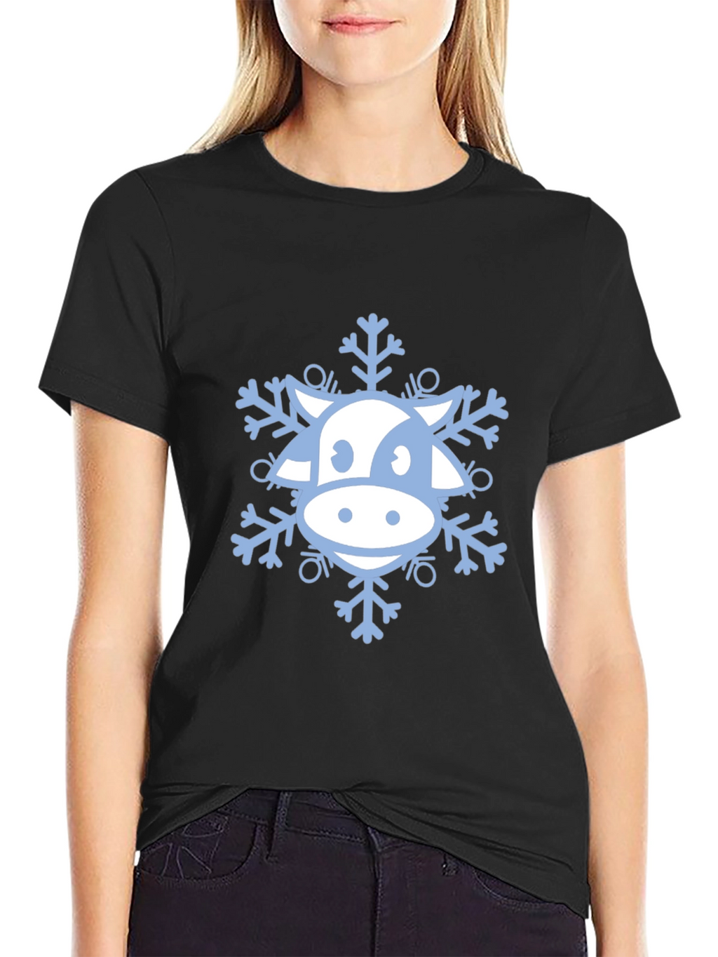 Cow Snowflake Graphic Tee - Winter Holiday Apparel