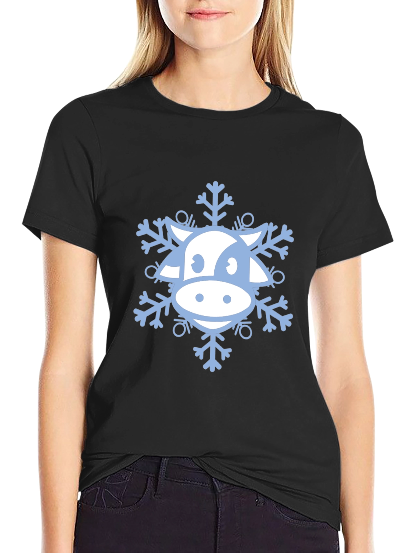 Cow Snowflake Graphic Tee - Winter Holiday Apparel