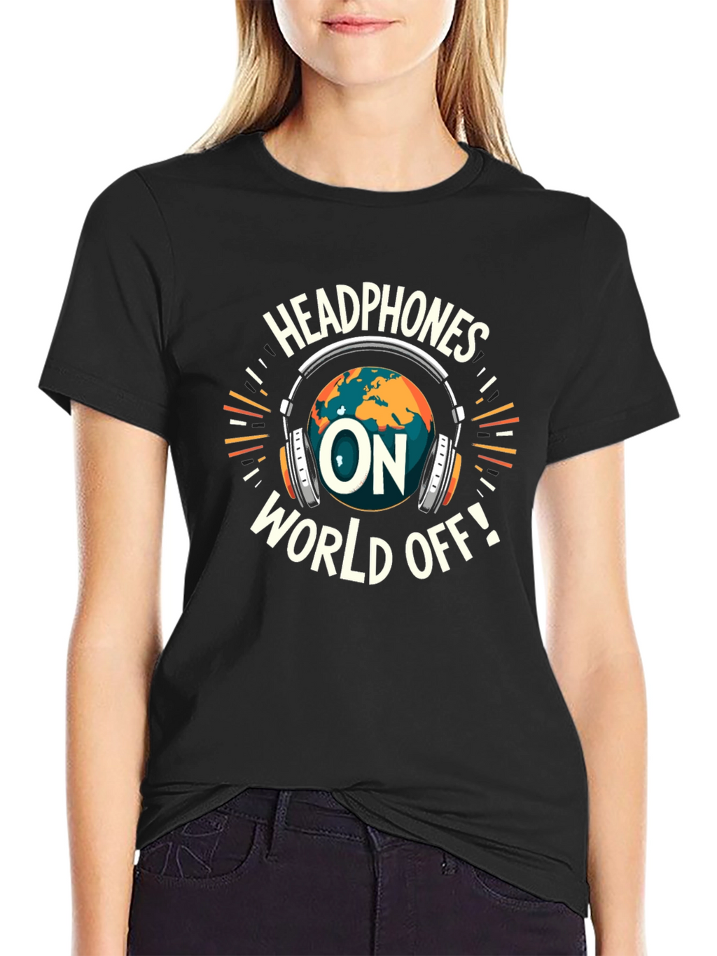 Headphones On World Off Graphic T-Shirt