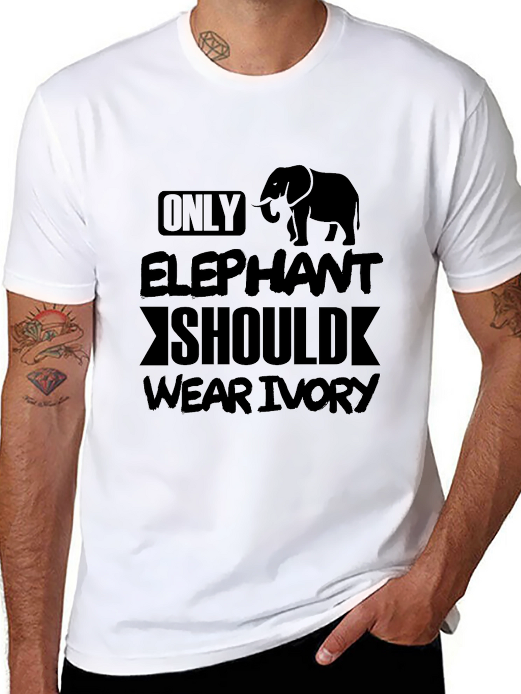 Elephant Ivory Graphic T-Shirt - Black