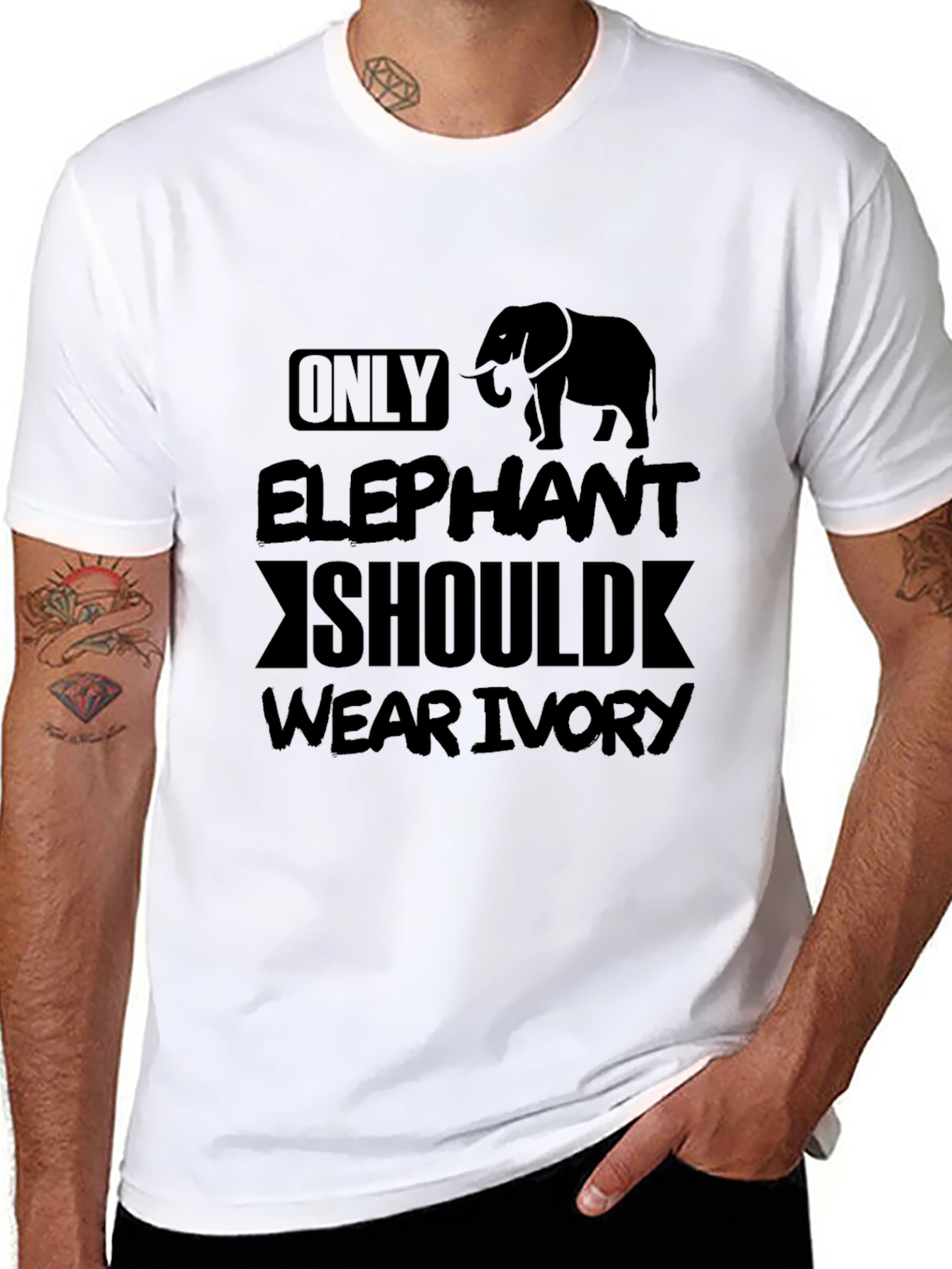 Elephant Ivory Graphic T-Shirt - Black