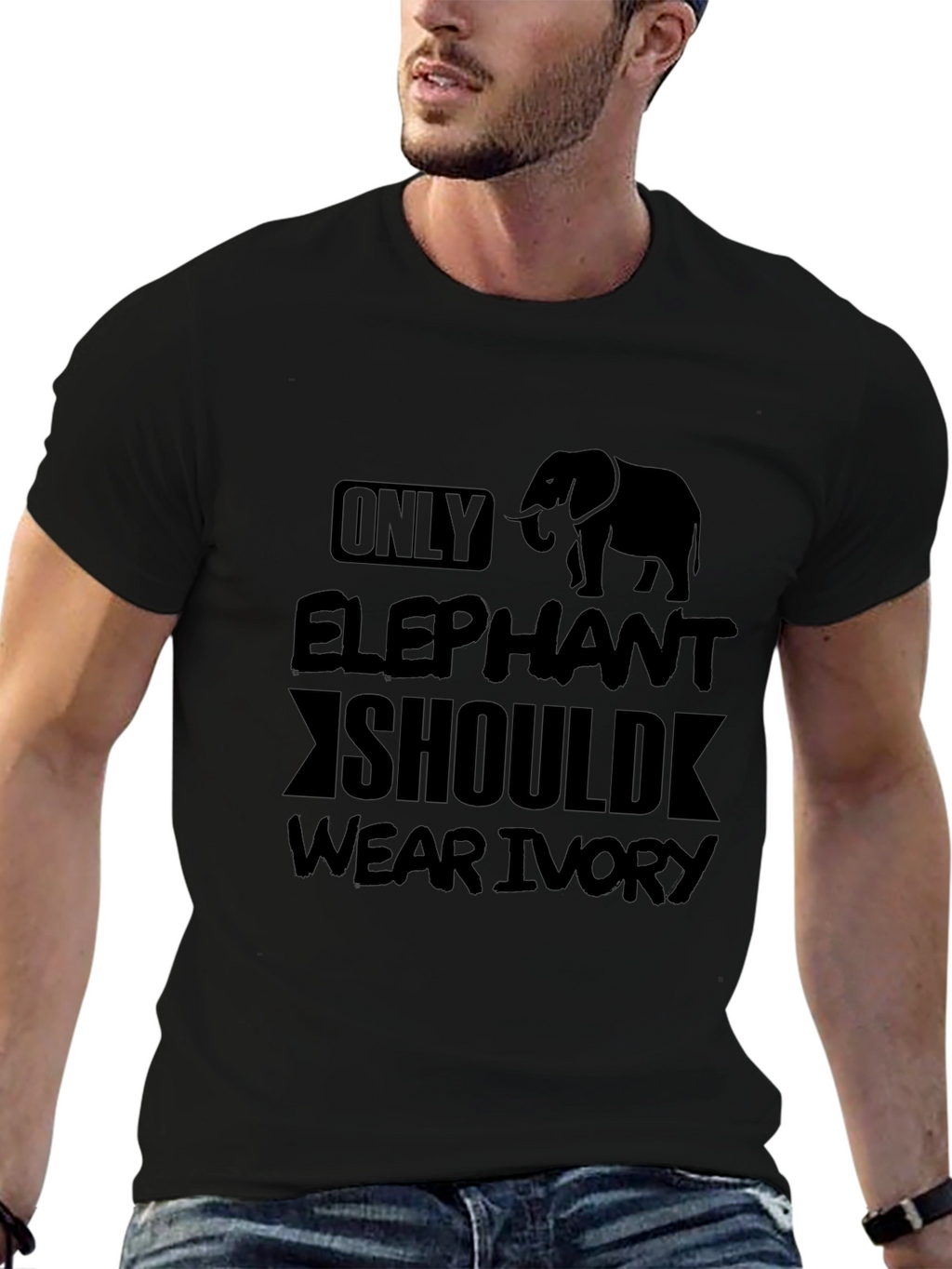 Elephant Ivory Graphic T-Shirt - Black
