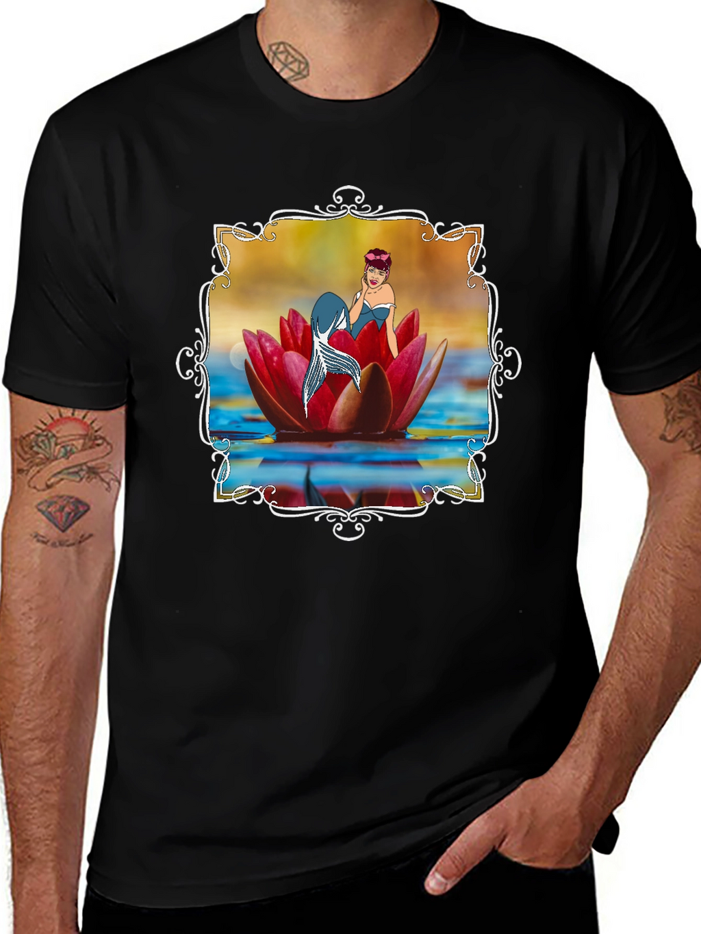 Mermaid Lotus Flower T-Shirt - Unique Graphic Tee