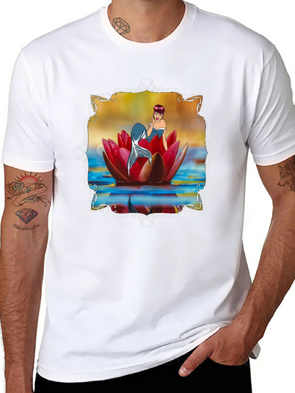 Mermaid Lotus Flower T-Shirt - Unique Graphic Tee