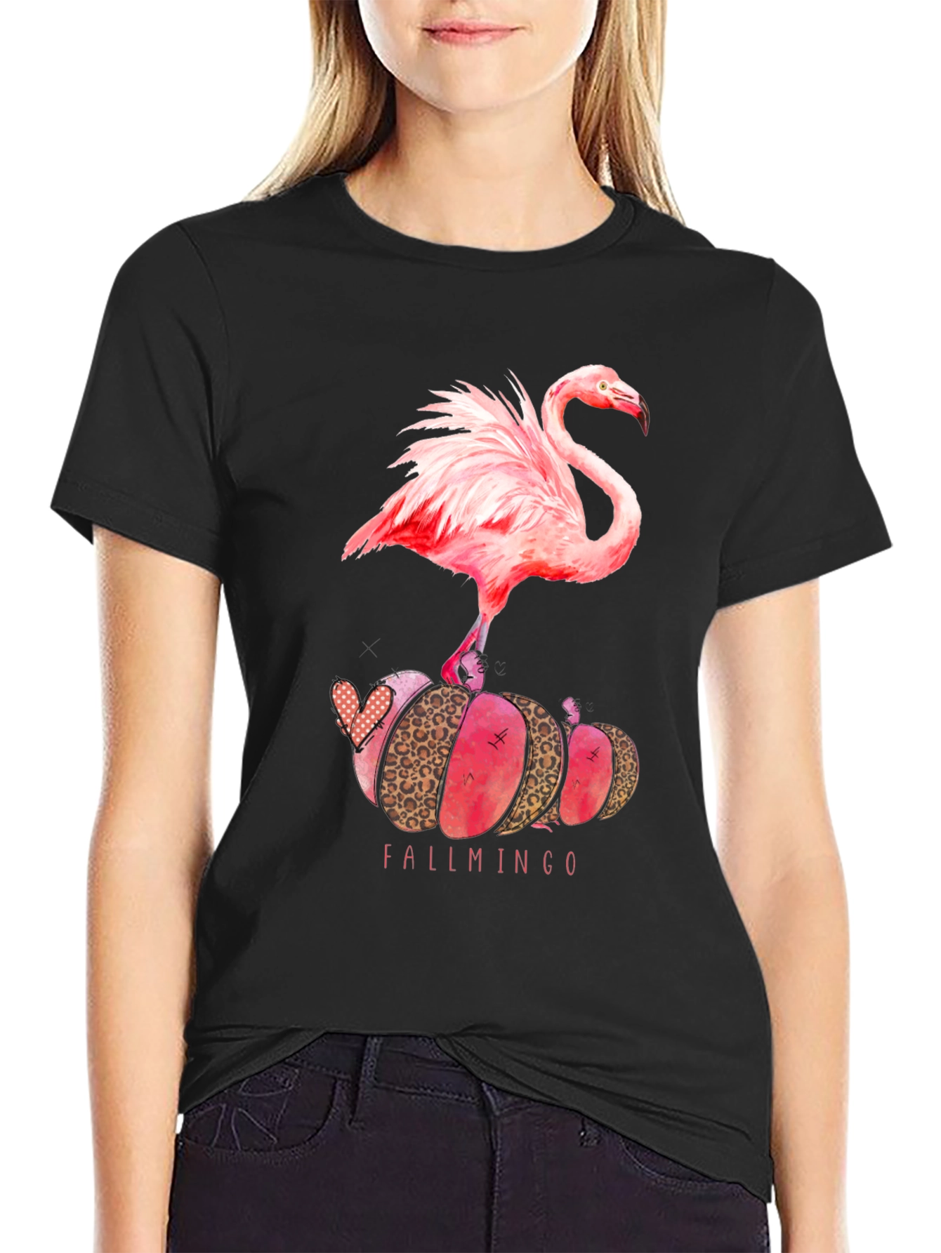 Fallmingo T-Shirt: Pink Flamingo Pumpkin Design