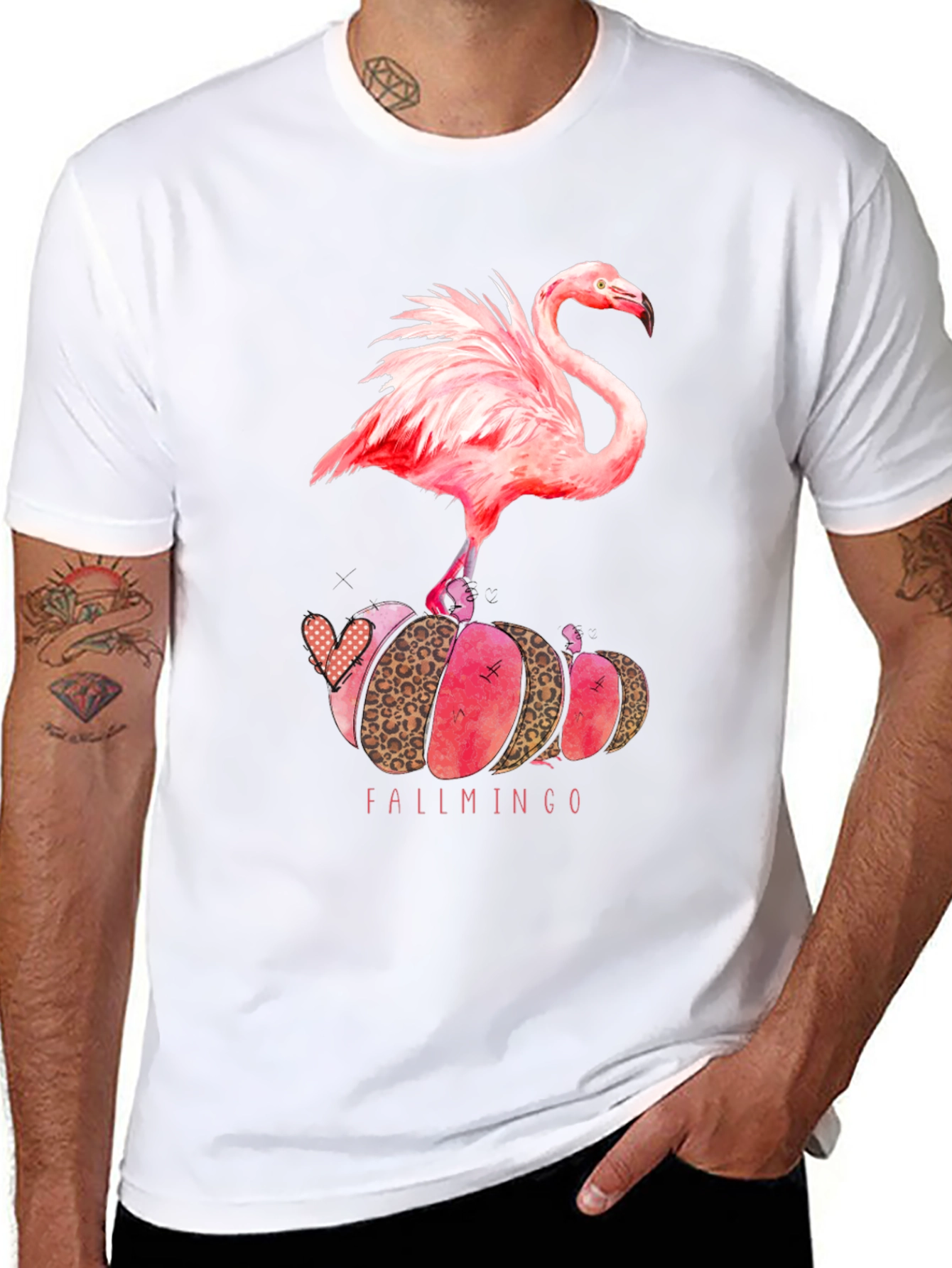 Fallmingo T-Shirt: Pink Flamingo Pumpkin Design