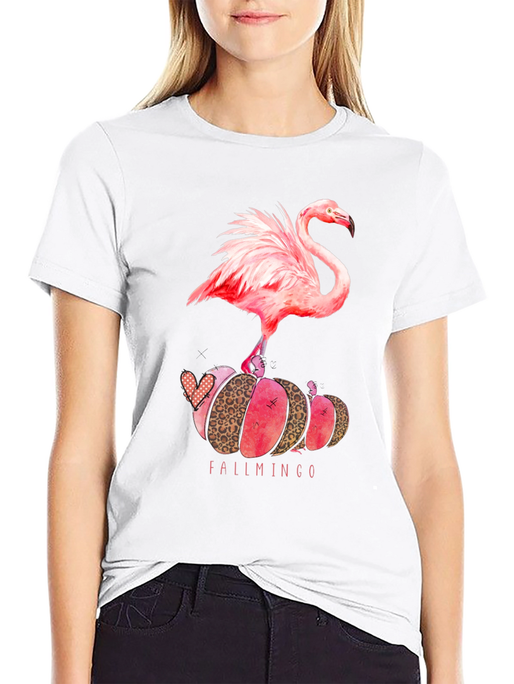 Fallmingo T-Shirt: Pink Flamingo Pumpkin Design