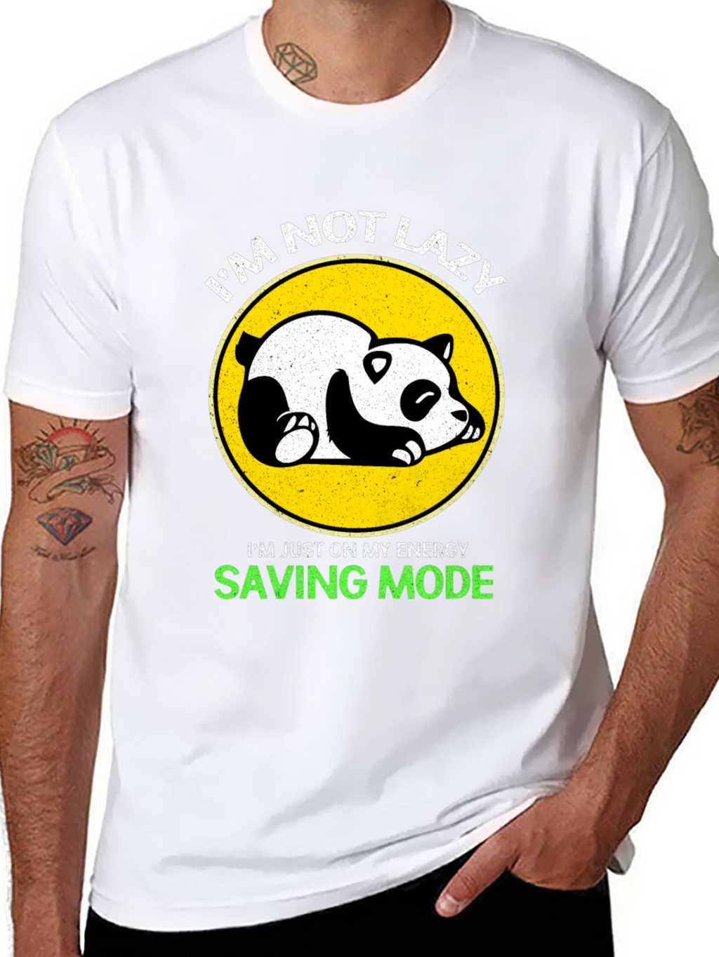 Lazy Panda Energy Saving Mode Black T-Shirt