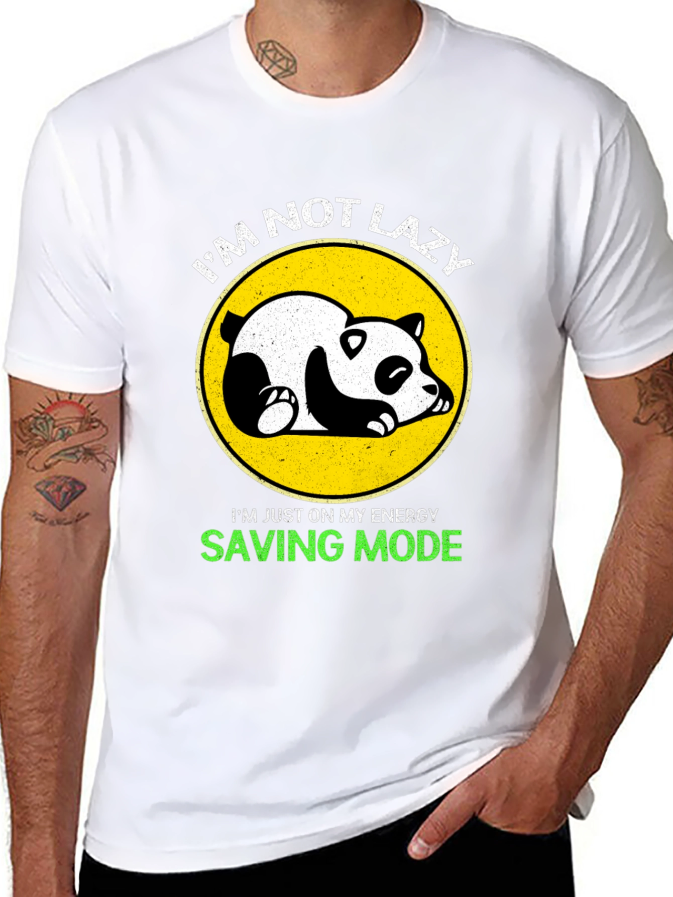 Lazy Panda Energy Saving Mode Black T-Shirt