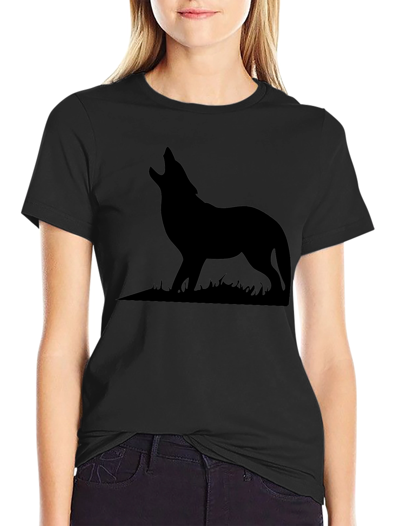 Wolf Silhouette Graphic Print T-Shirt