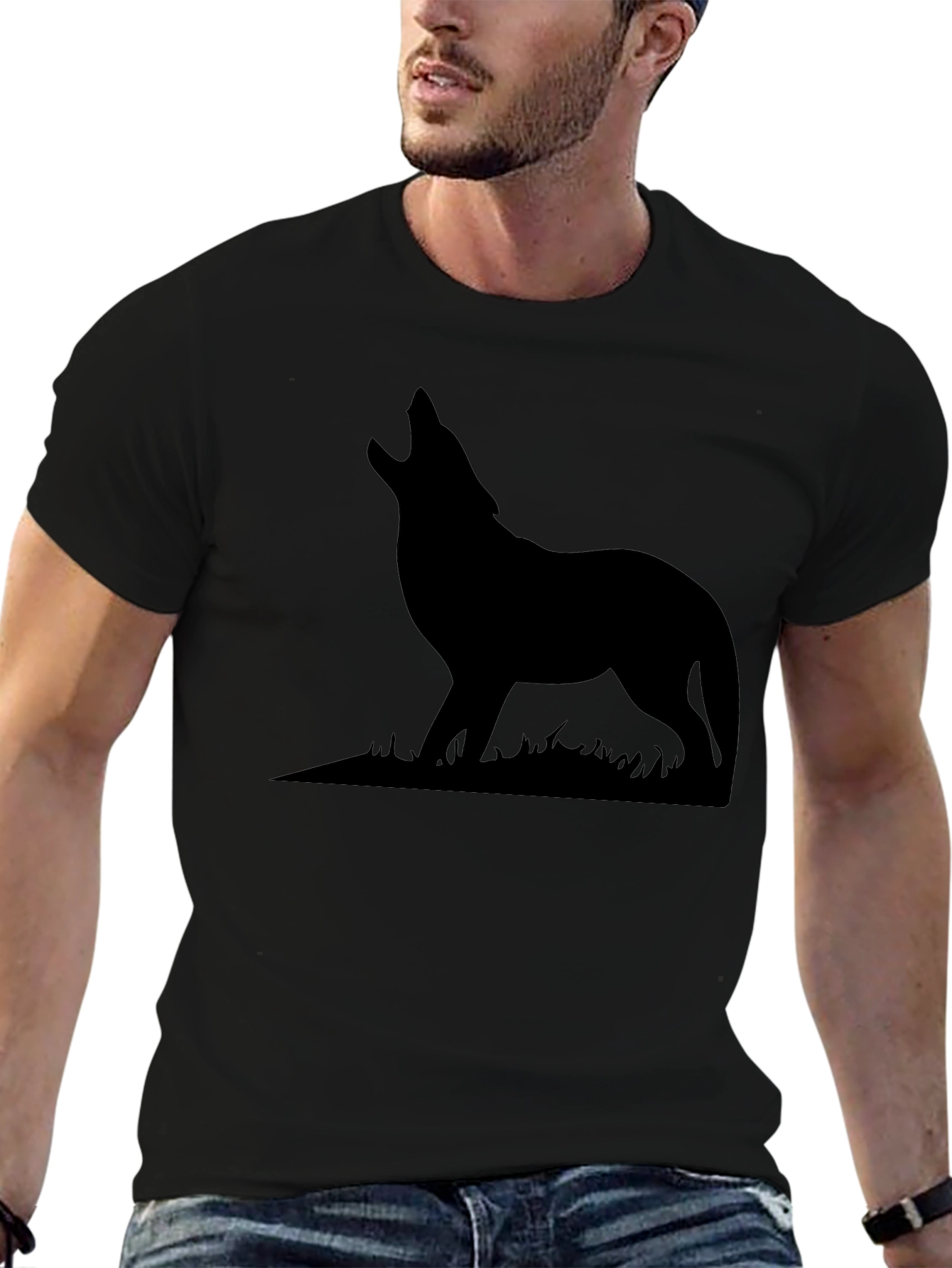 Wolf Silhouette Graphic Print T-Shirt