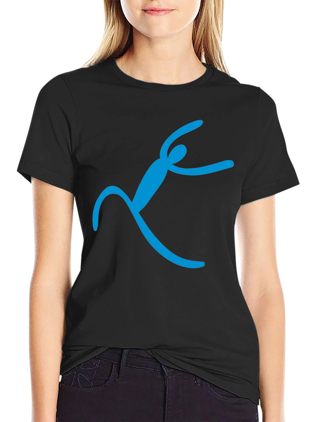 Black T-Shirt with Abstract Blue Figure Design