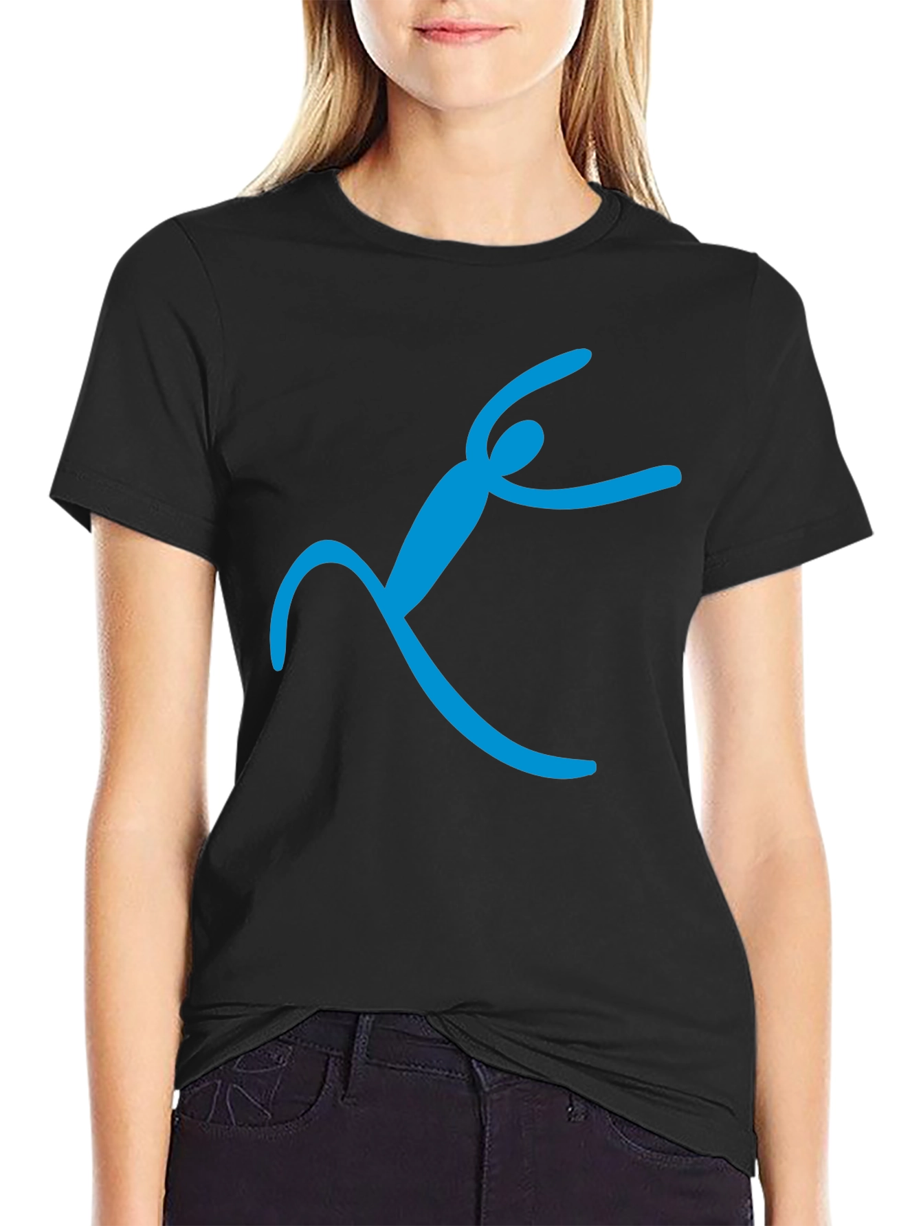 Black T-Shirt with Abstract Blue Figure Design