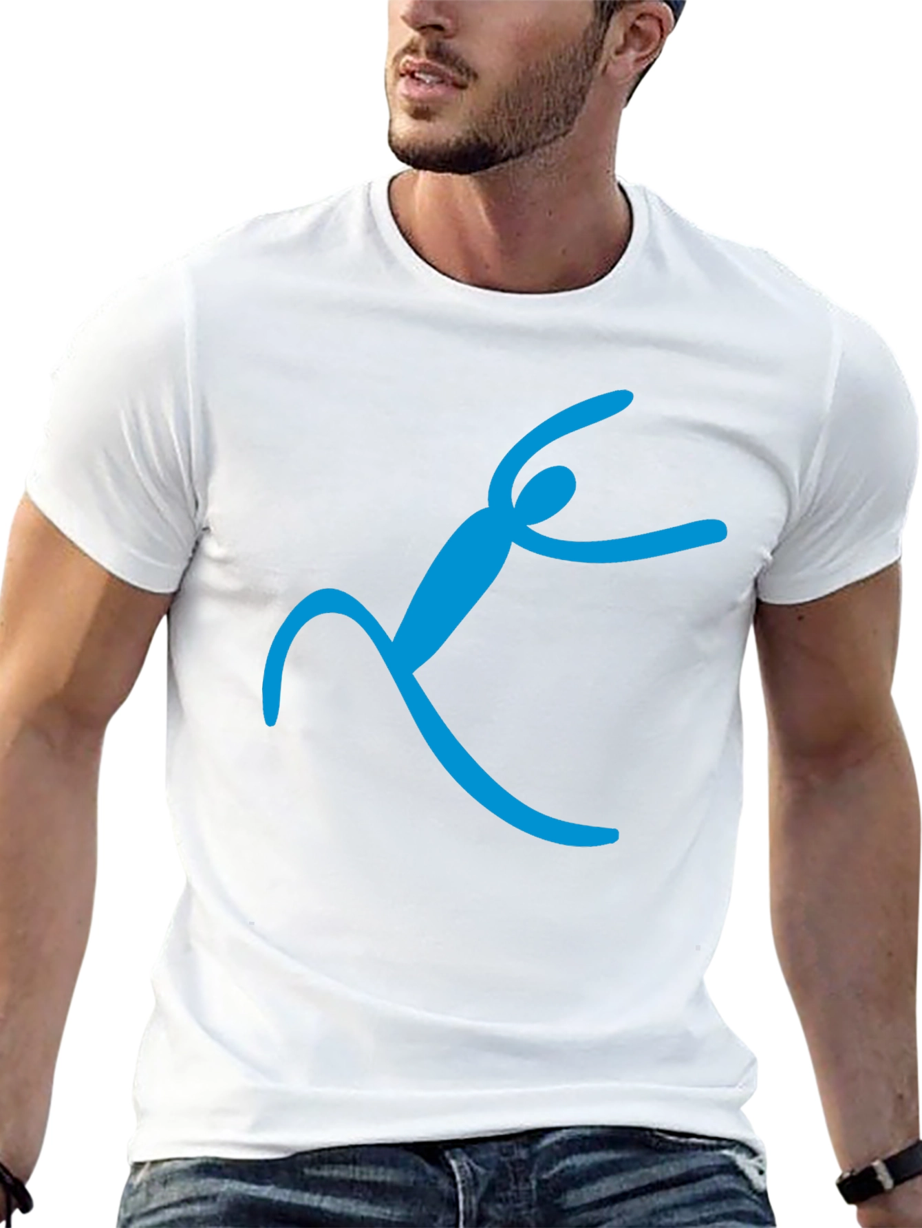 Black T-Shirt with Abstract Blue Figure Design