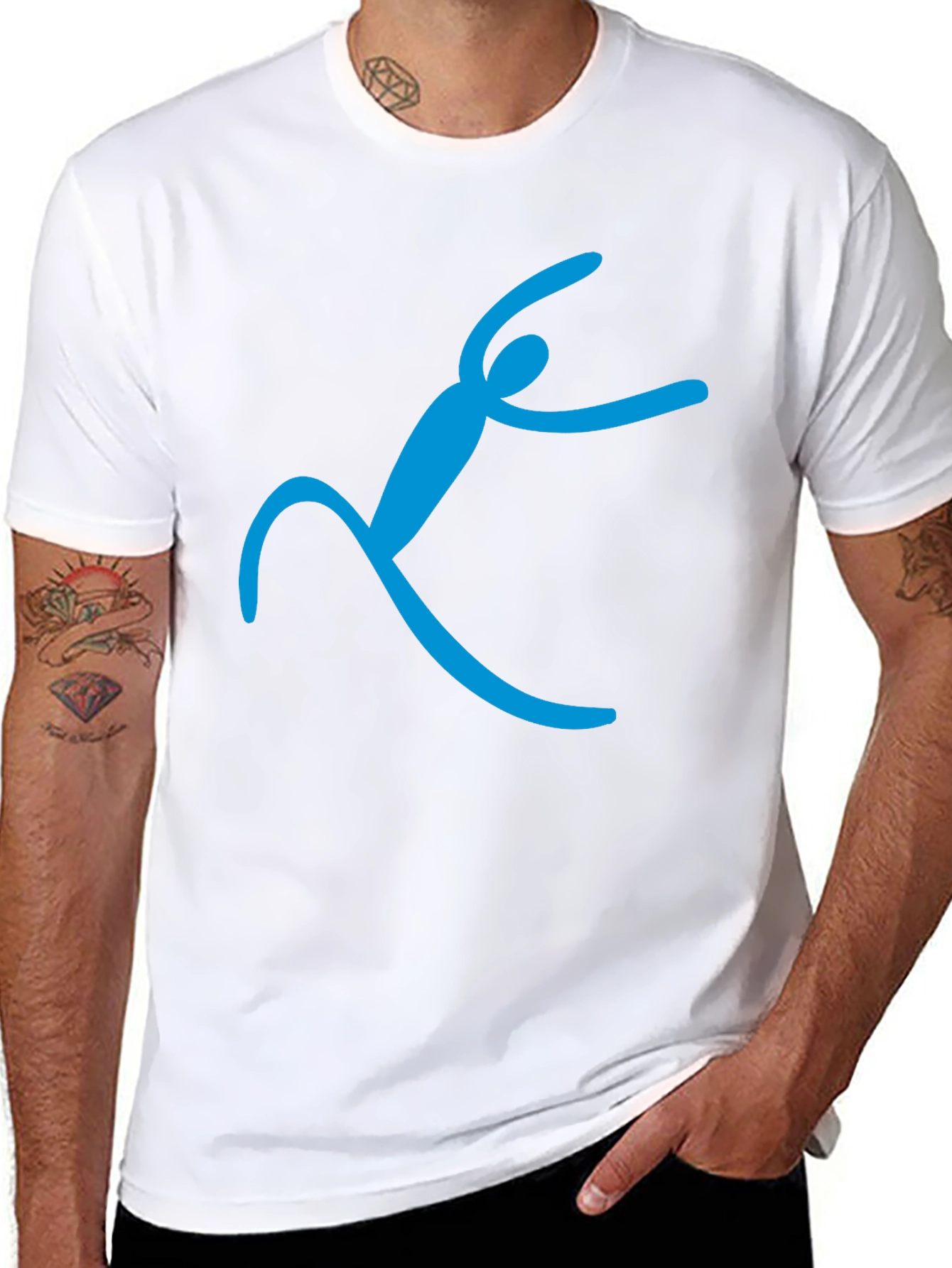 Black T-Shirt with Abstract Blue Figure Design