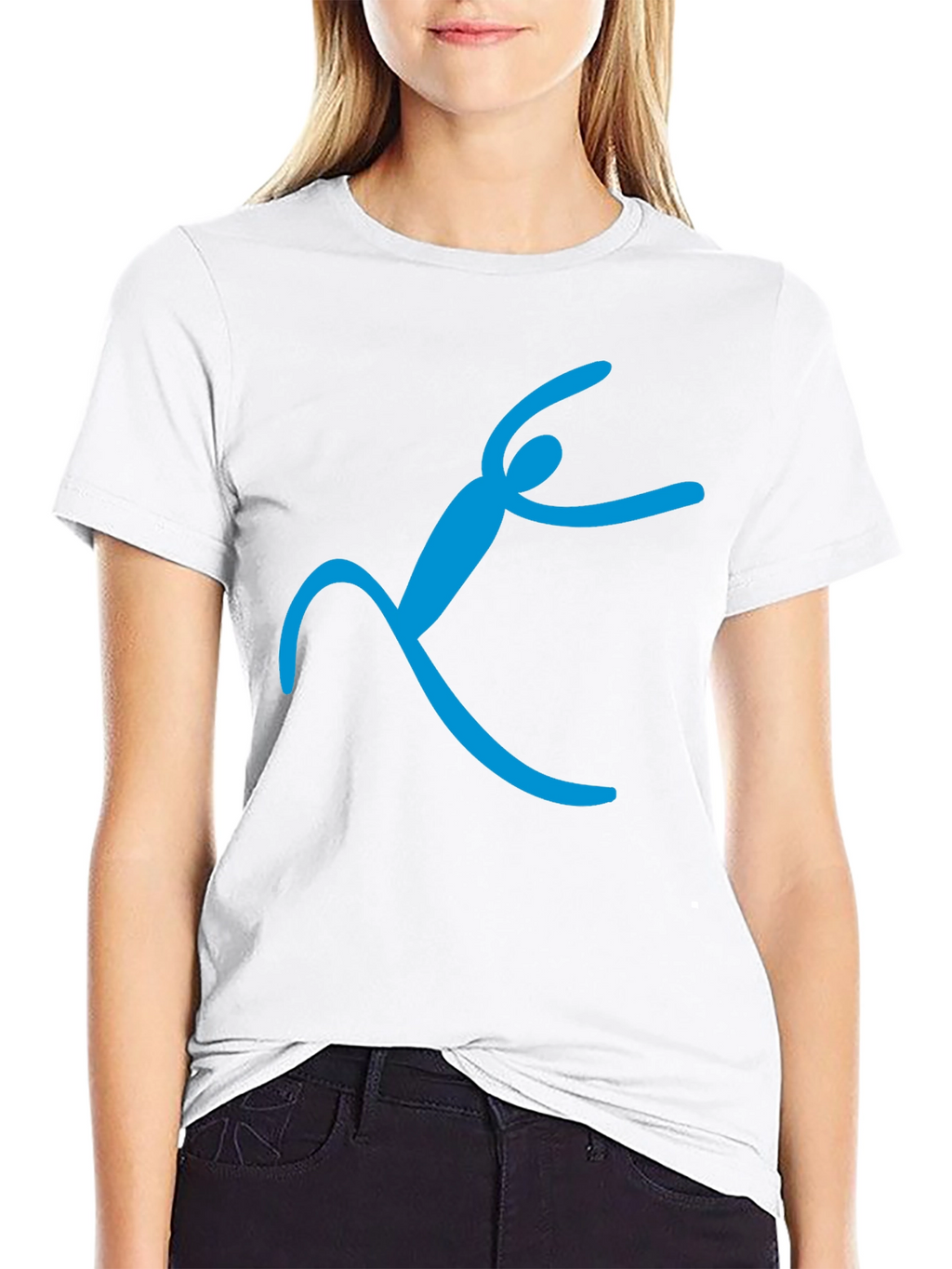 Black T-Shirt with Abstract Blue Figure Design