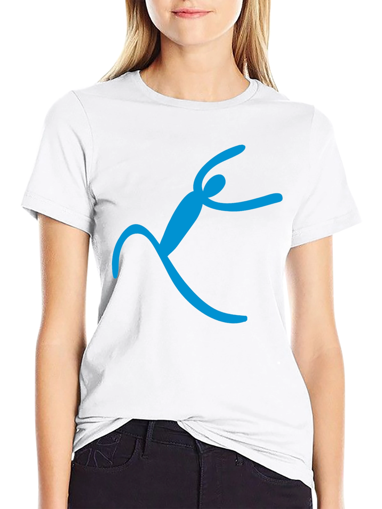 Black T-Shirt with Abstract Blue Figure Design