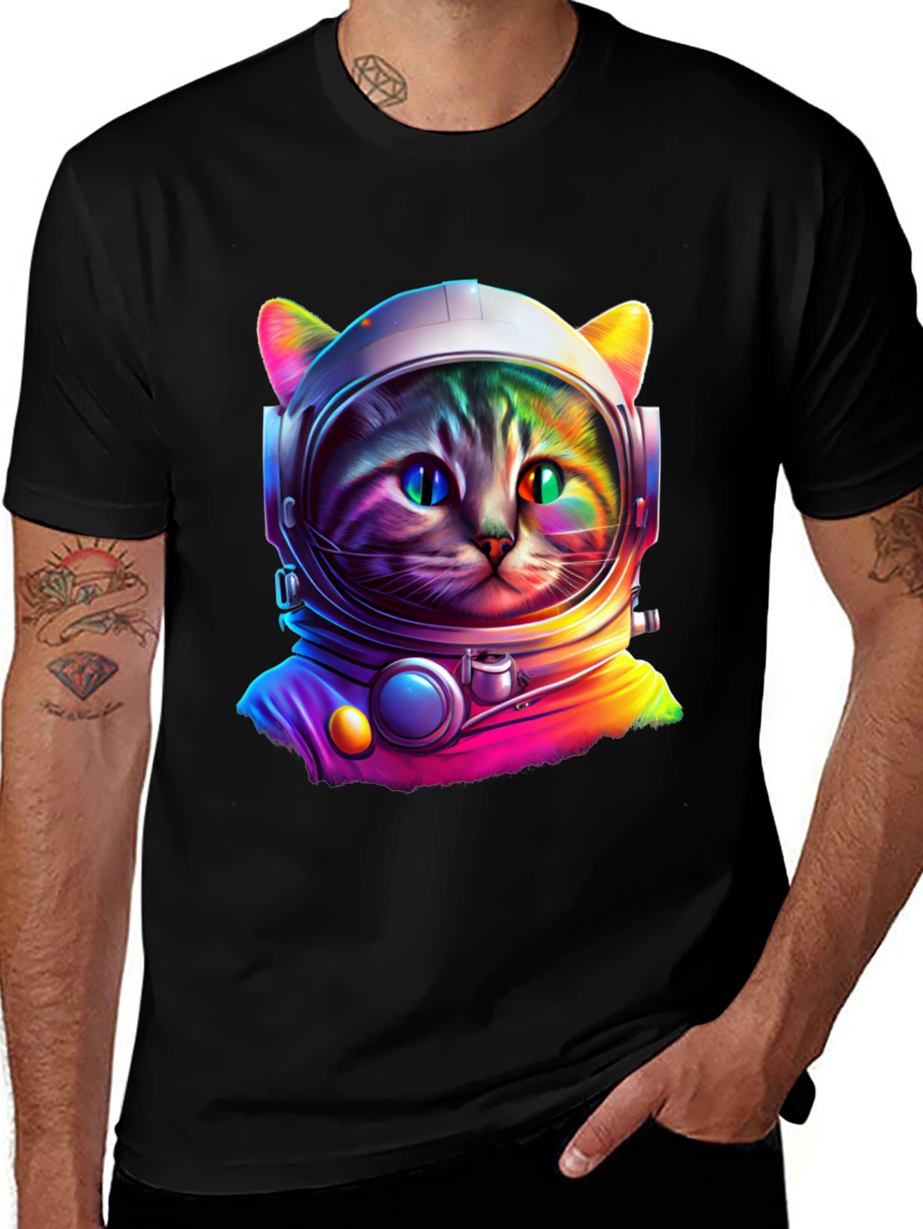 Cat Astronaut T-Shirt - Colorful Space Kitten