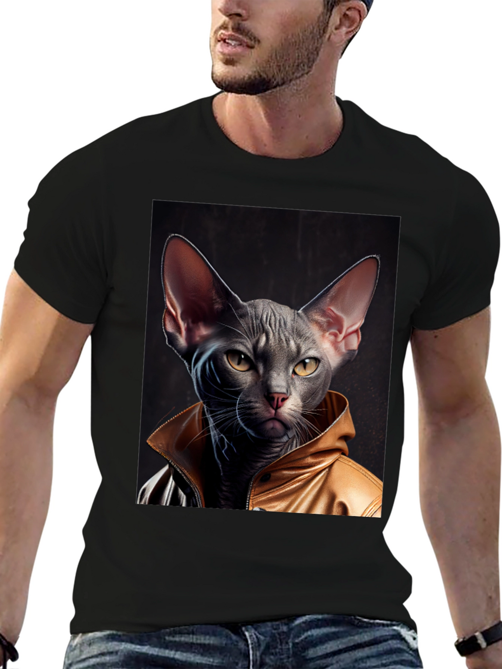 Cool Cat in Jacket Graphic T-Shirt