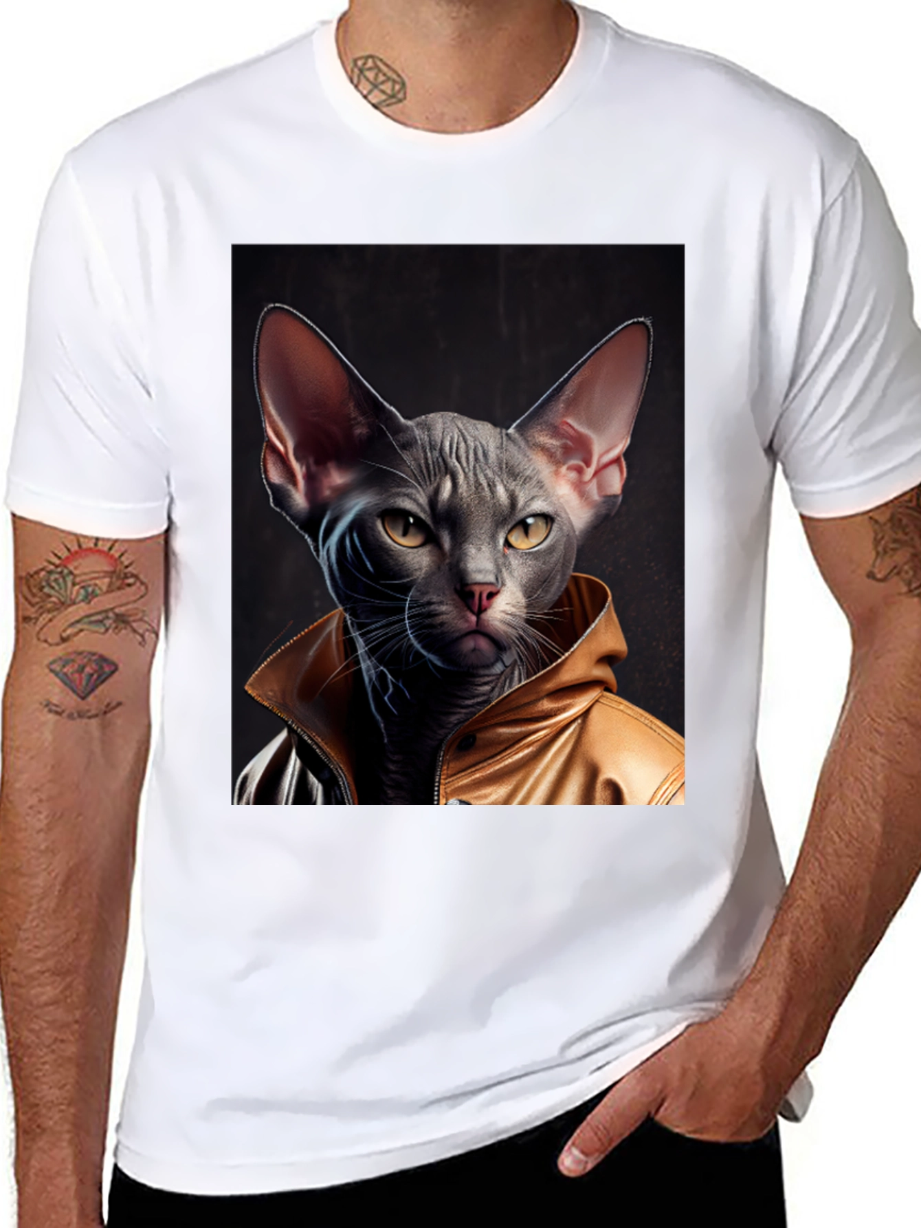 Cool Cat in Jacket Graphic T-Shirt