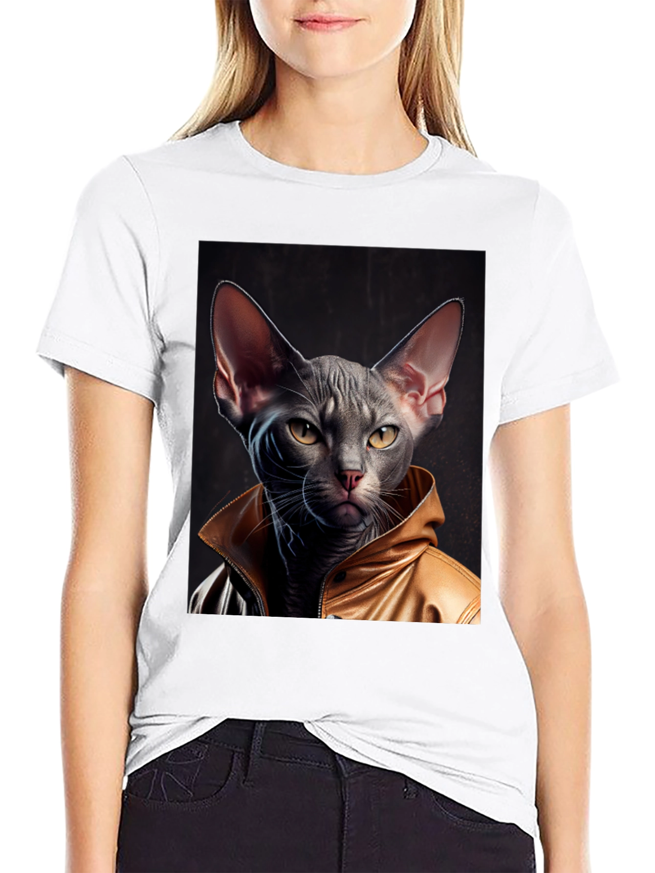 Cool Cat in Jacket Graphic T-Shirt