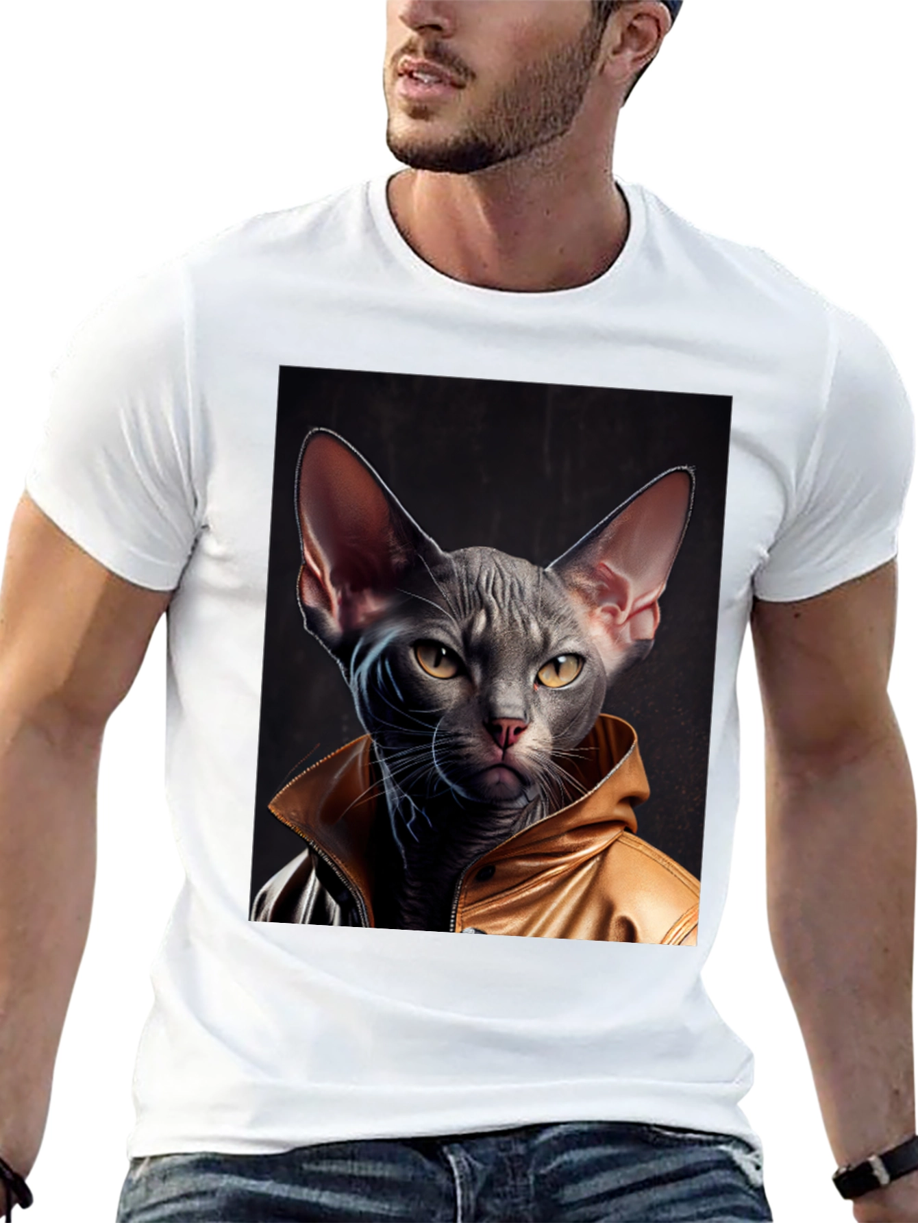Cool Cat in Jacket Graphic T-Shirt