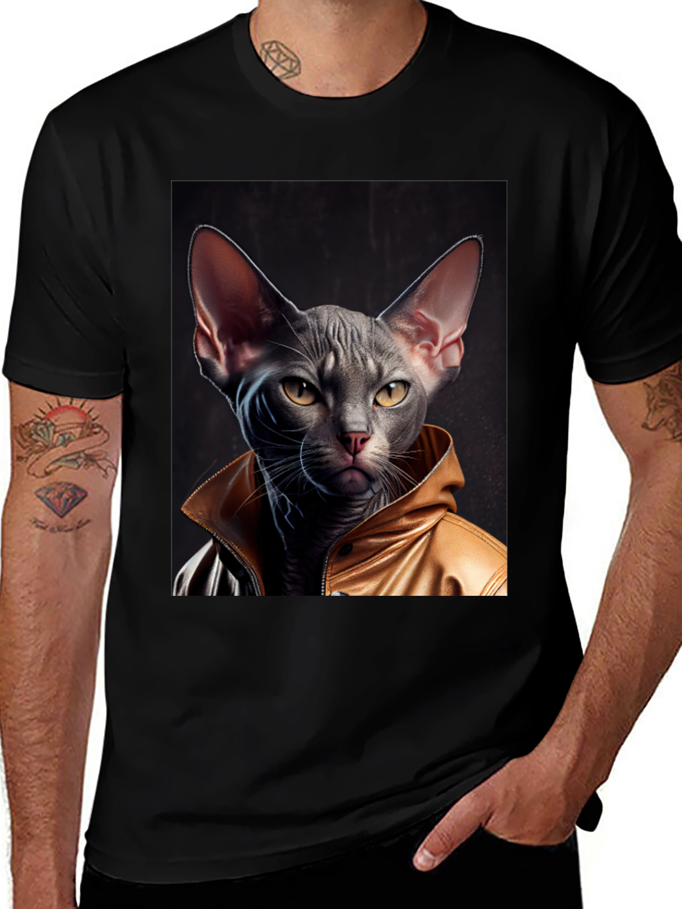 Cool Cat in Jacket Graphic T-Shirt