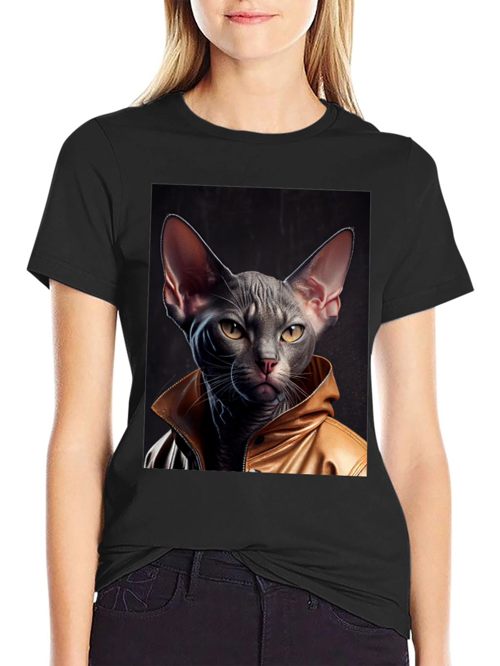 Cool Cat in Jacket Graphic T-Shirt