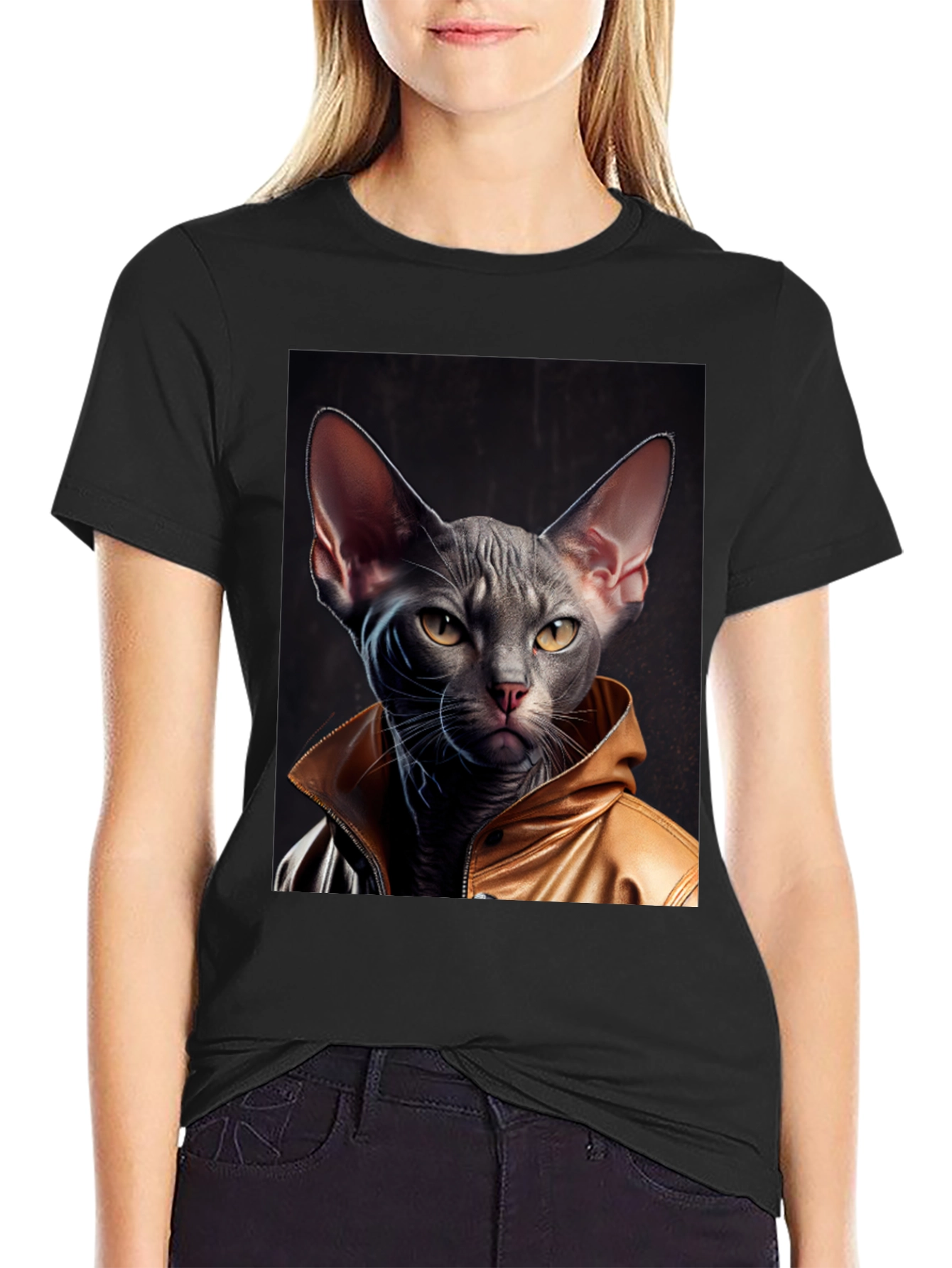 Cool Cat in Jacket Graphic T-Shirt