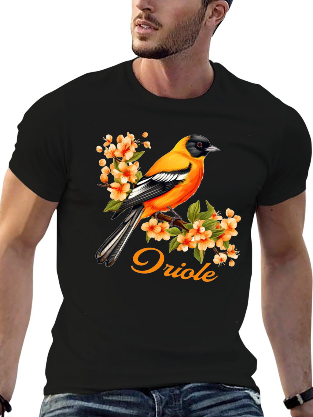 Oriole Bird T-Shirt - Floral Design