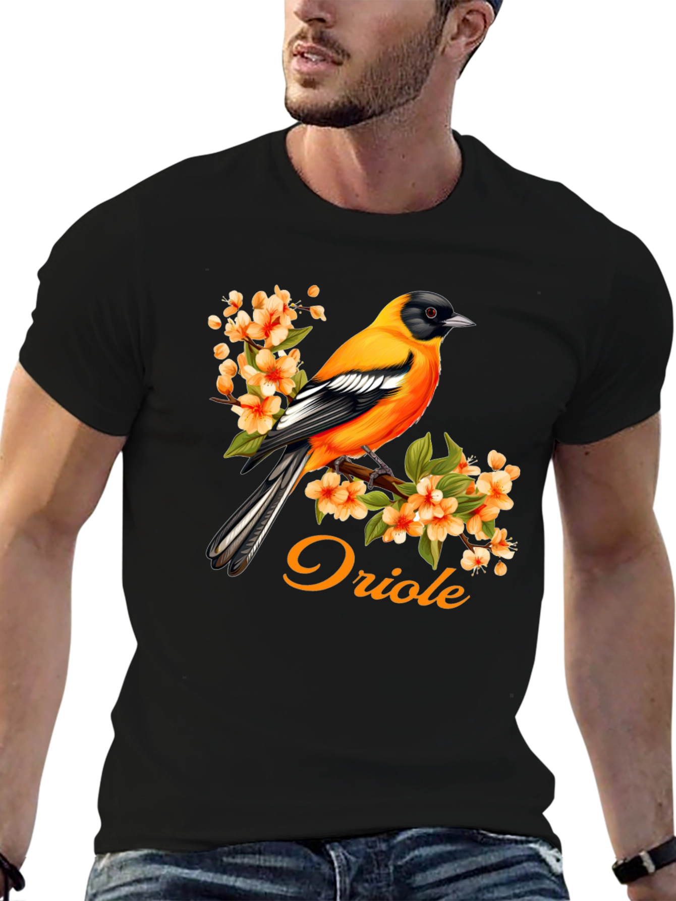 Oriole Bird T-Shirt - Floral Design