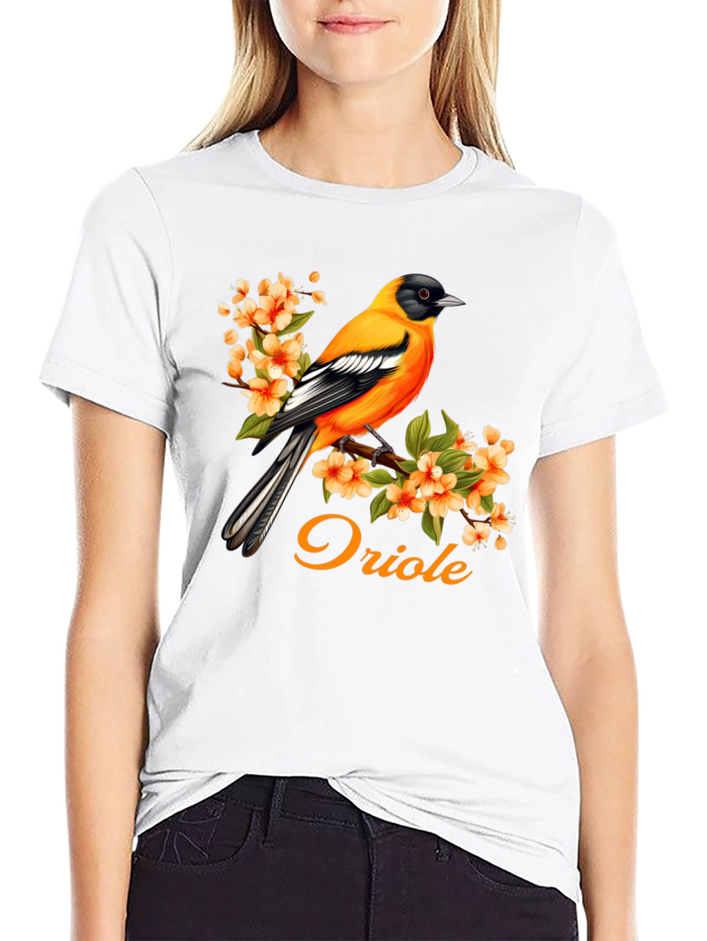 Oriole Bird T-Shirt - Floral Design