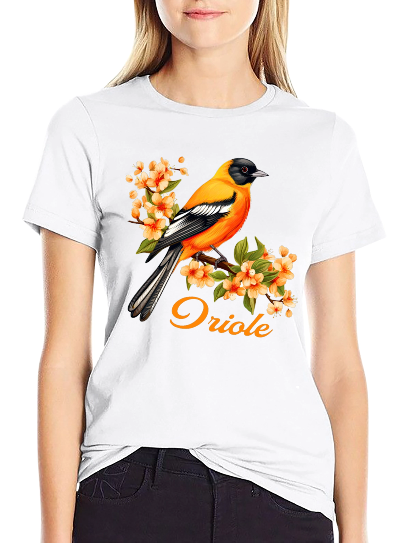 Oriole Bird T-Shirt - Floral Design