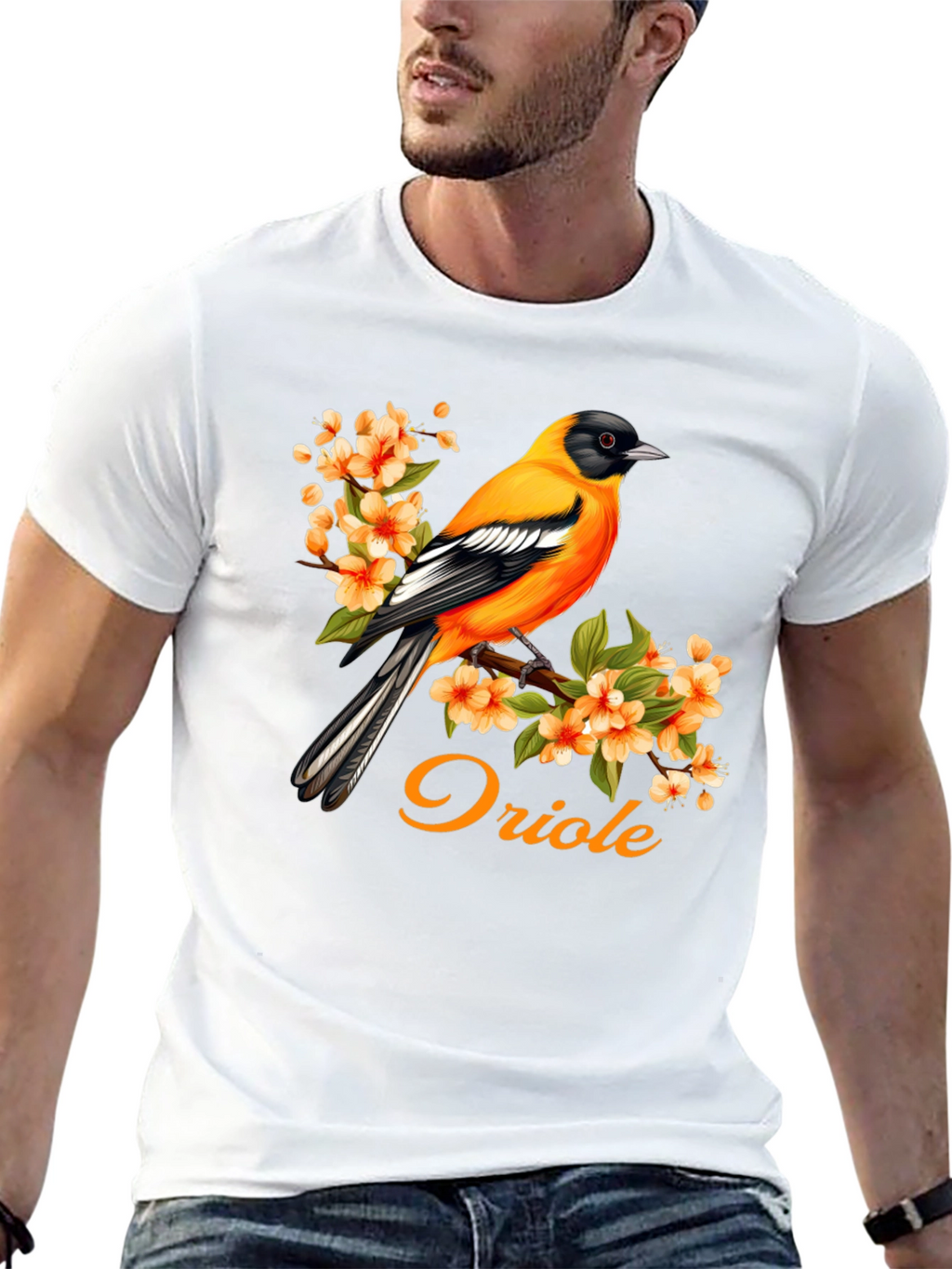 Oriole Bird T-Shirt - Floral Design