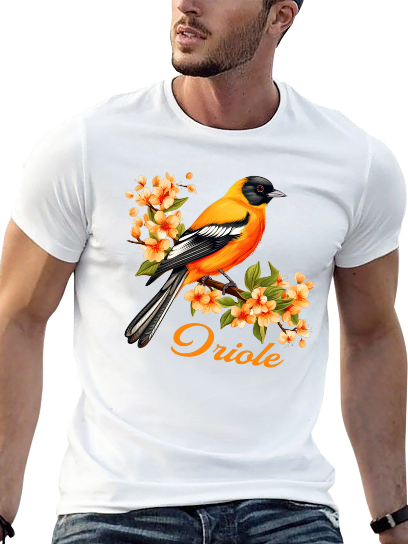 Oriole Bird T-Shirt - Floral Design
