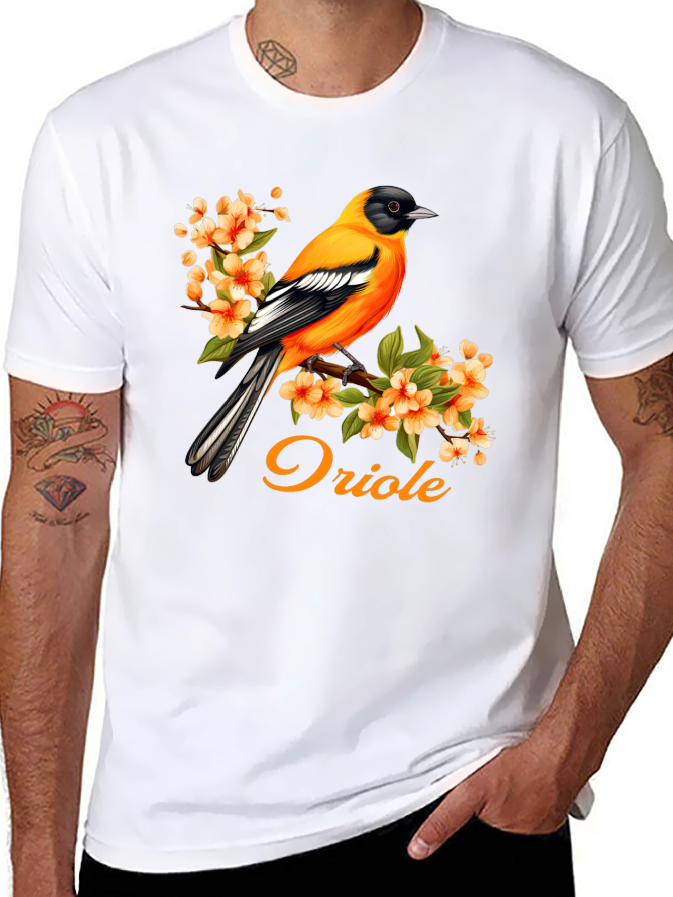 Oriole Bird T-Shirt - Floral Design