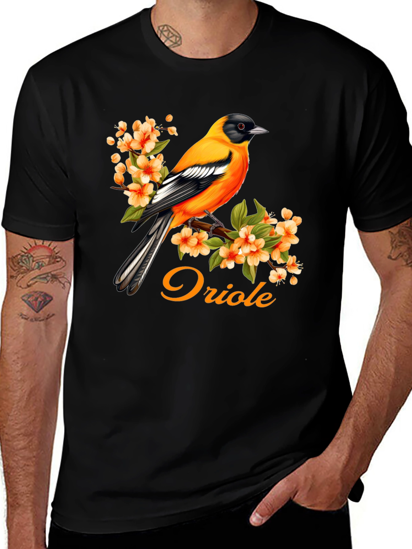Oriole Bird T-Shirt - Floral Design
