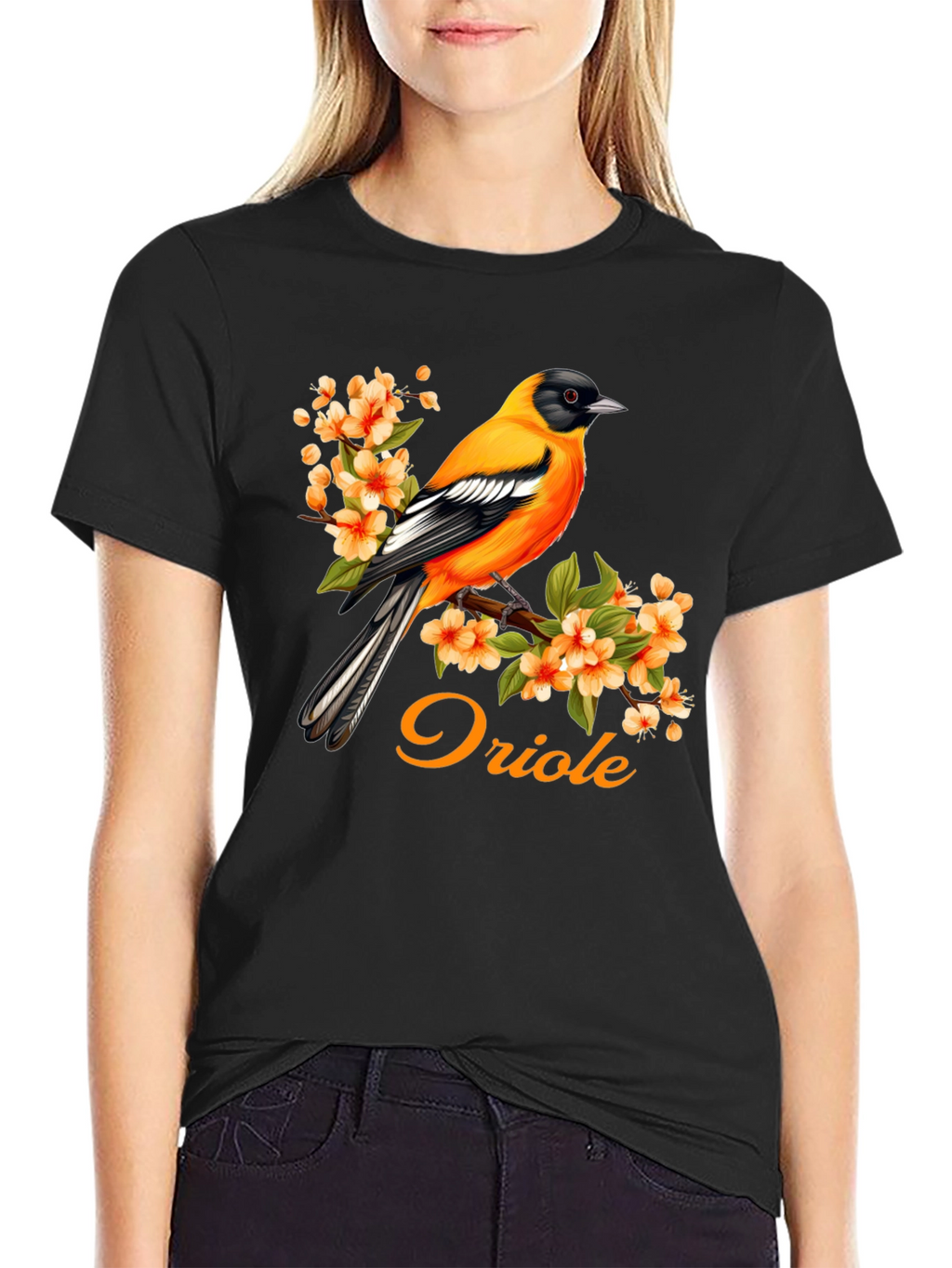 Oriole Bird T-Shirt - Floral Design