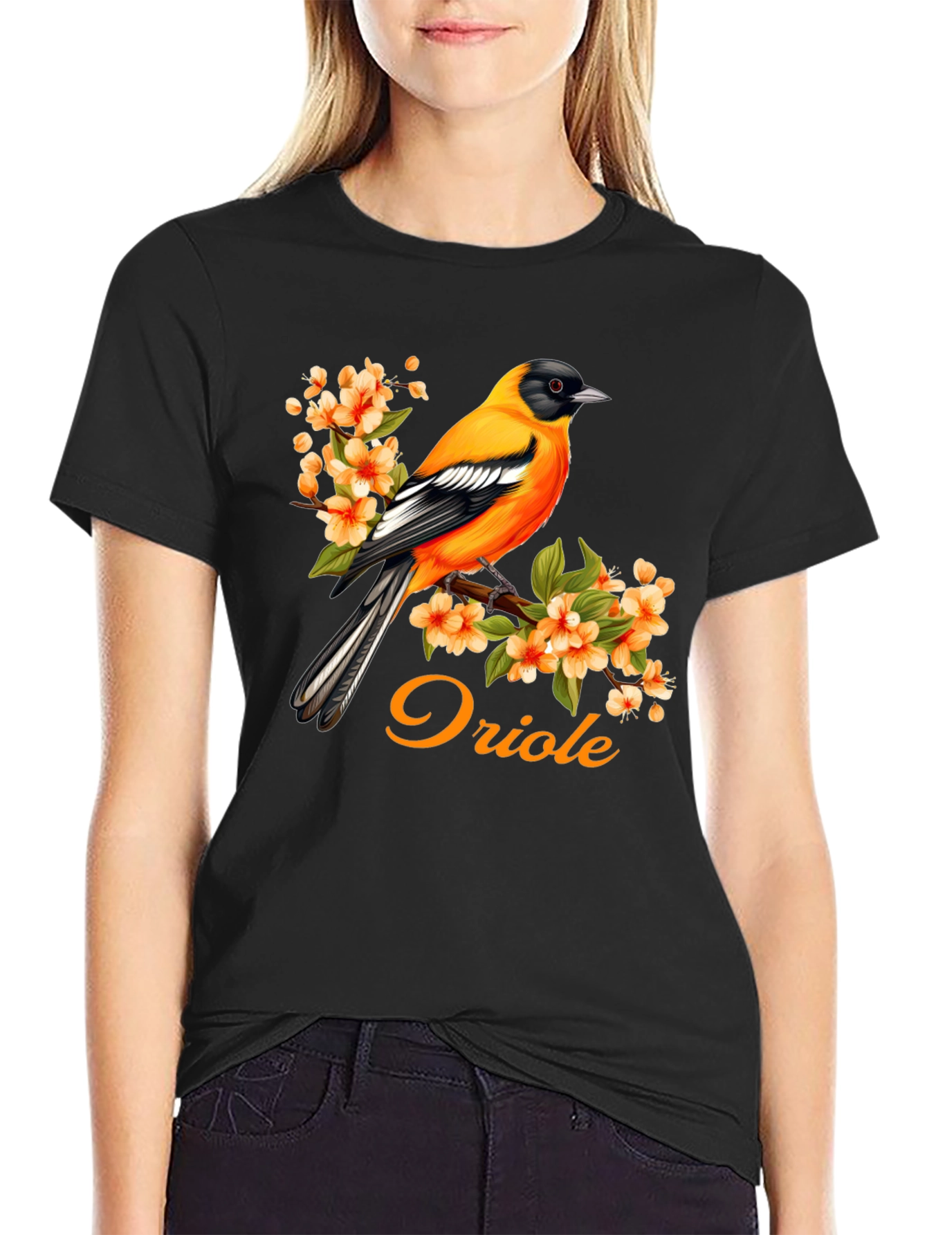 Oriole Bird T-Shirt - Floral Design